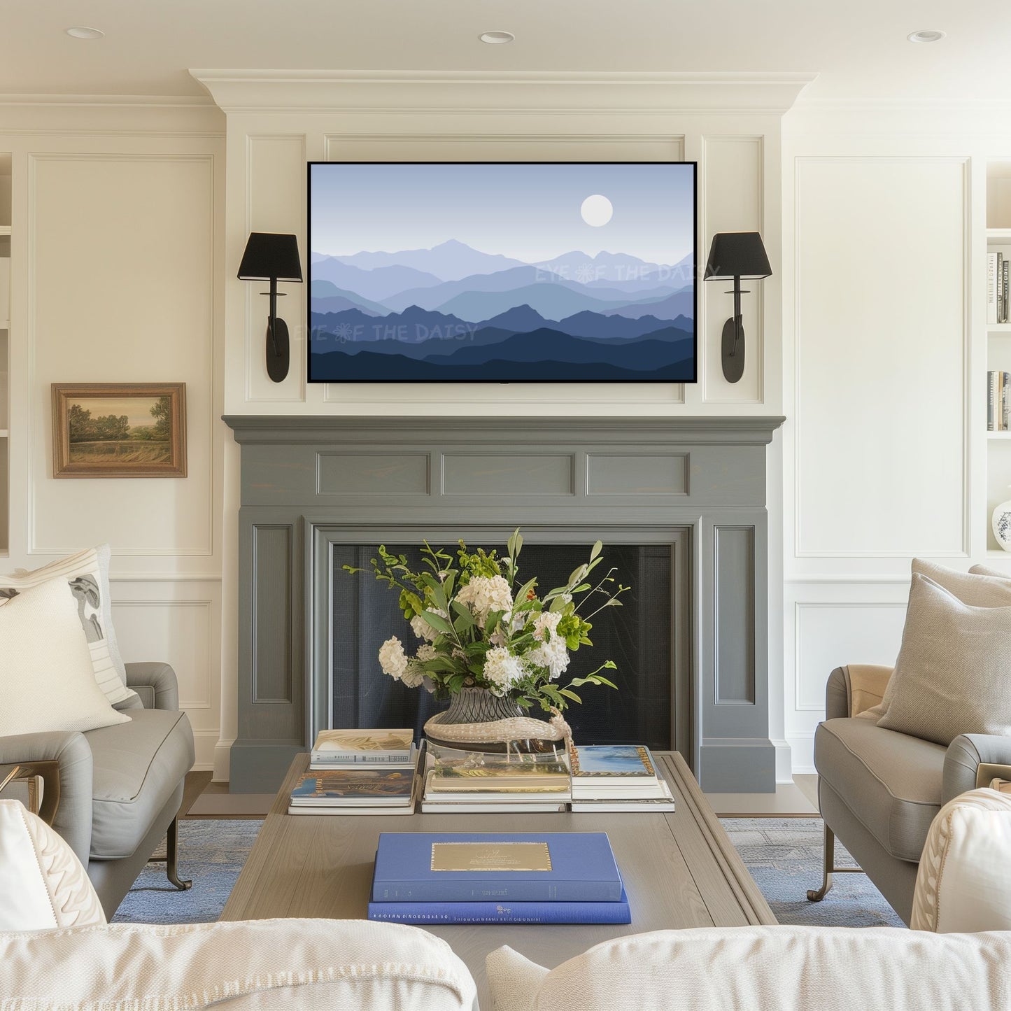 Blue Grey Tone Abstract Mountains 4K TV Art | Calming Minimal Landscape TV Art 4K