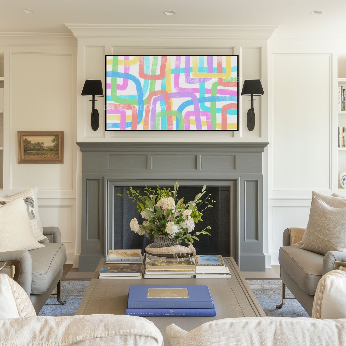 Soft pastel abstract line TV art, 4K TV art for modern contemporary interiors