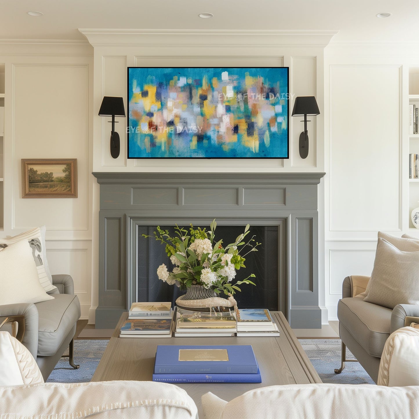 Turquoise & Mustard Modern 4K TV Art  | Abstract Expressionist Screensaver Art 4K