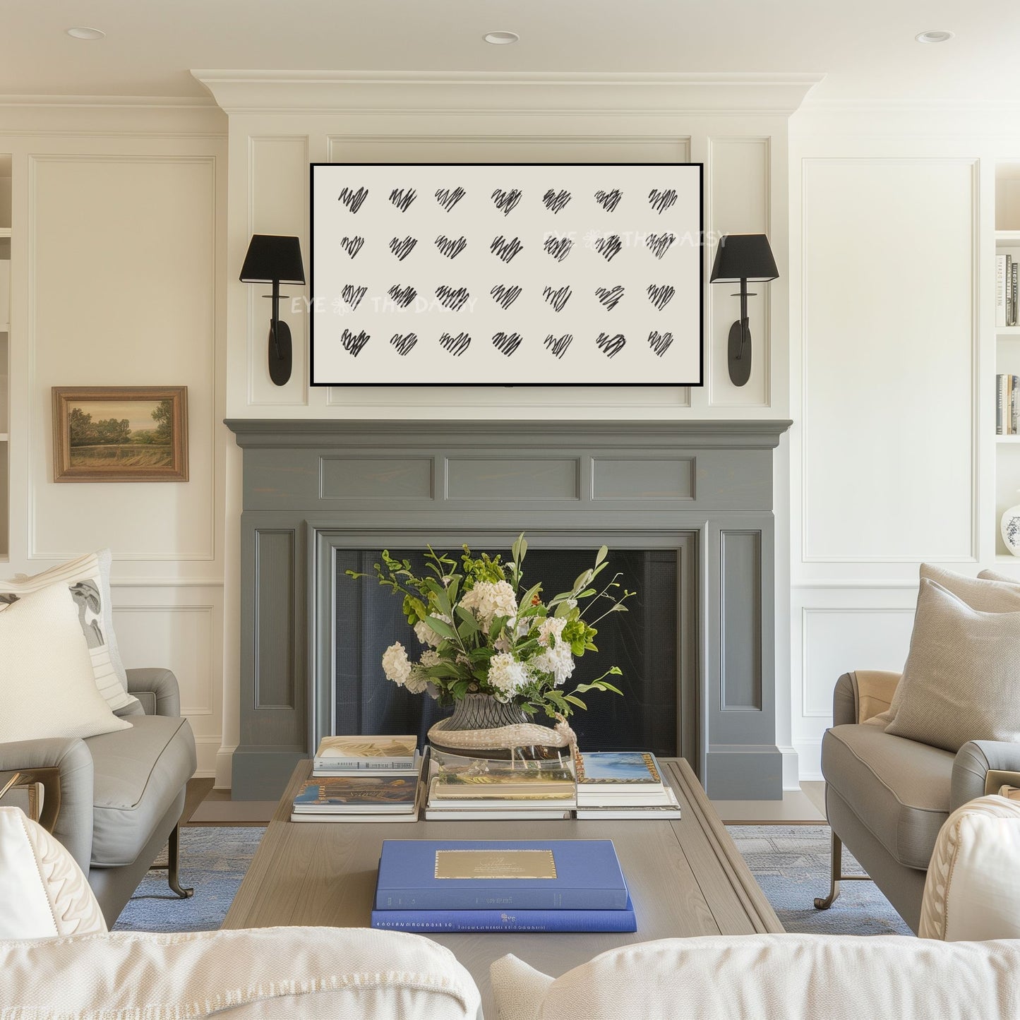 Black Beige Minimal Hearts Sketch 4K TV Art | Modern Valentine's Day TV Art 4K