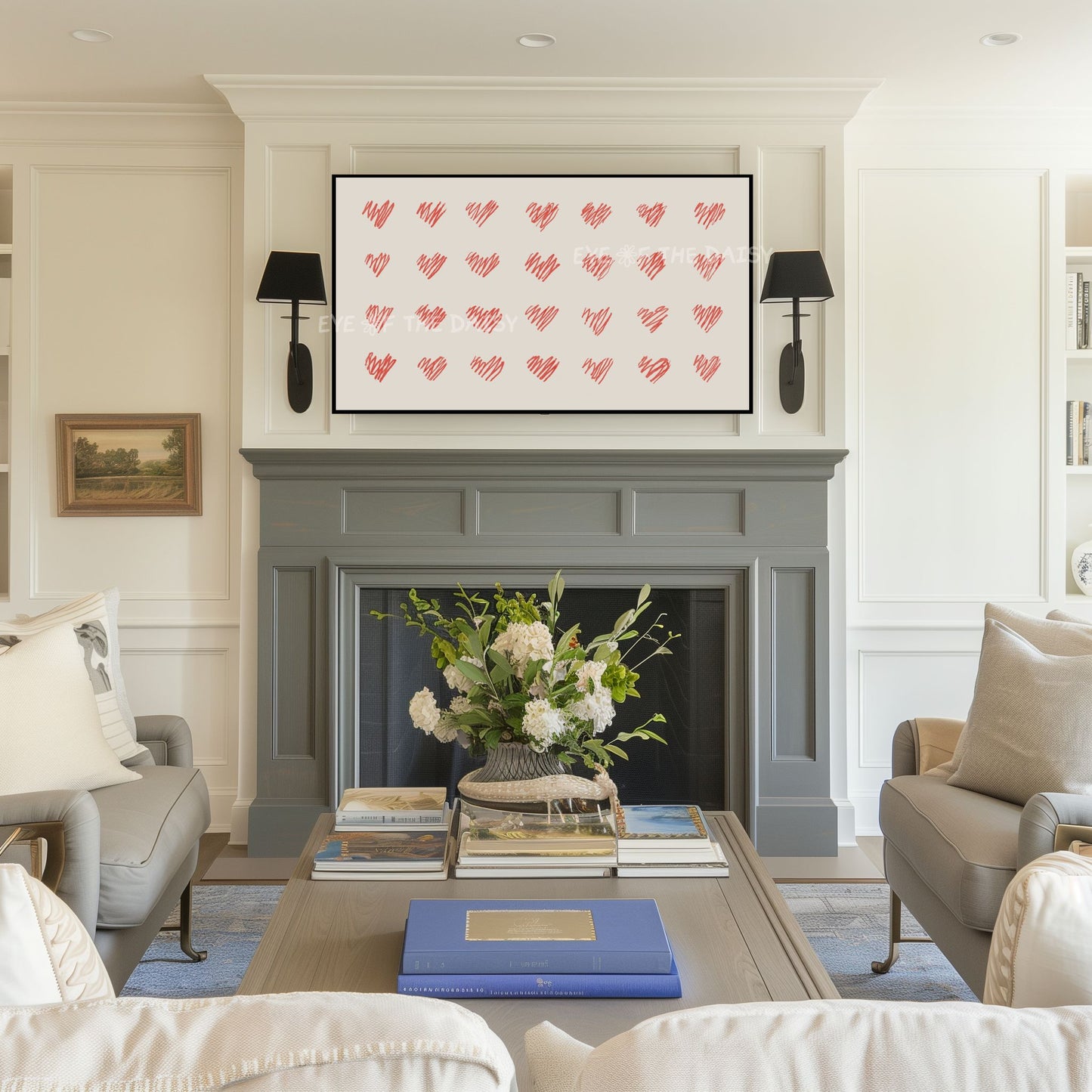 Red Beige Minimal Hearts Sketch 4K TV Art | Cute Valentine's Day TV Screen Art 4K