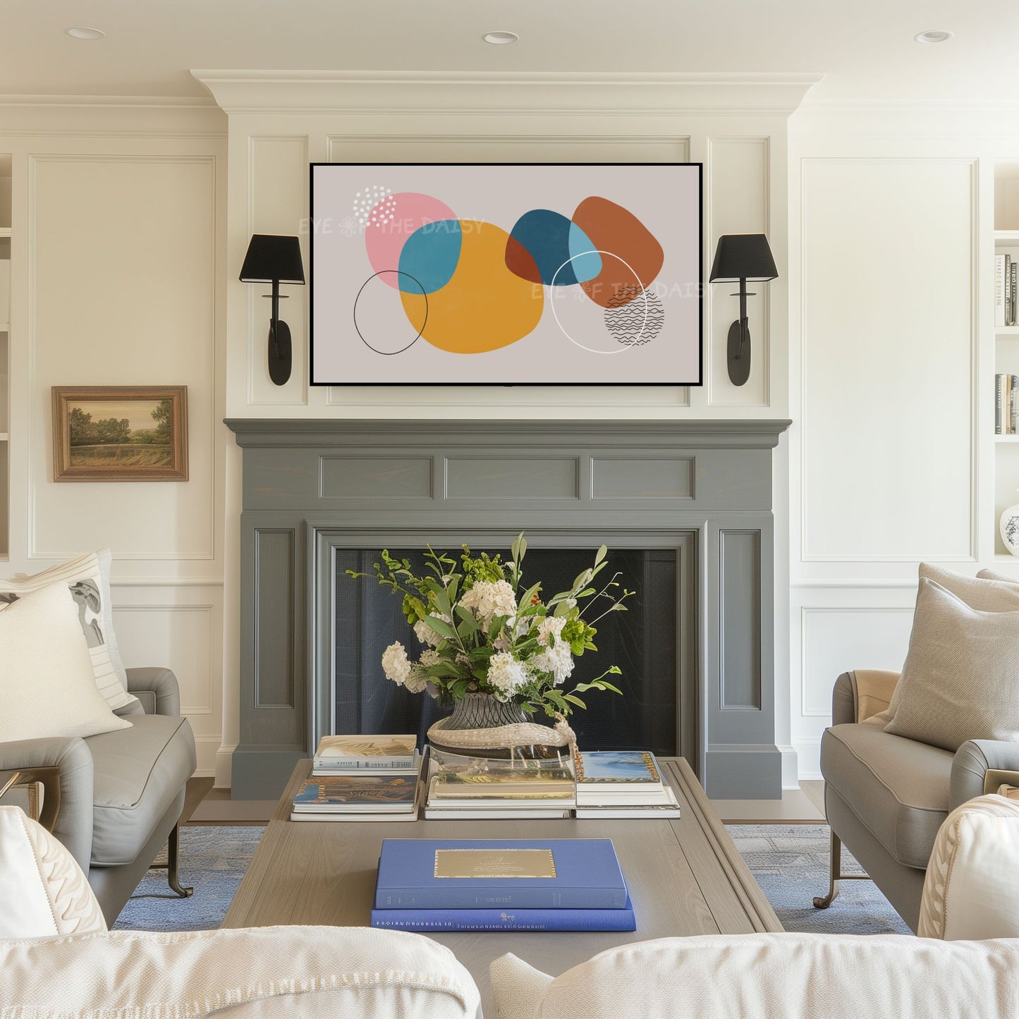 Mustard Teal Pink Contemporary Abstract 4K TV Art | Modern Art for TV Screen