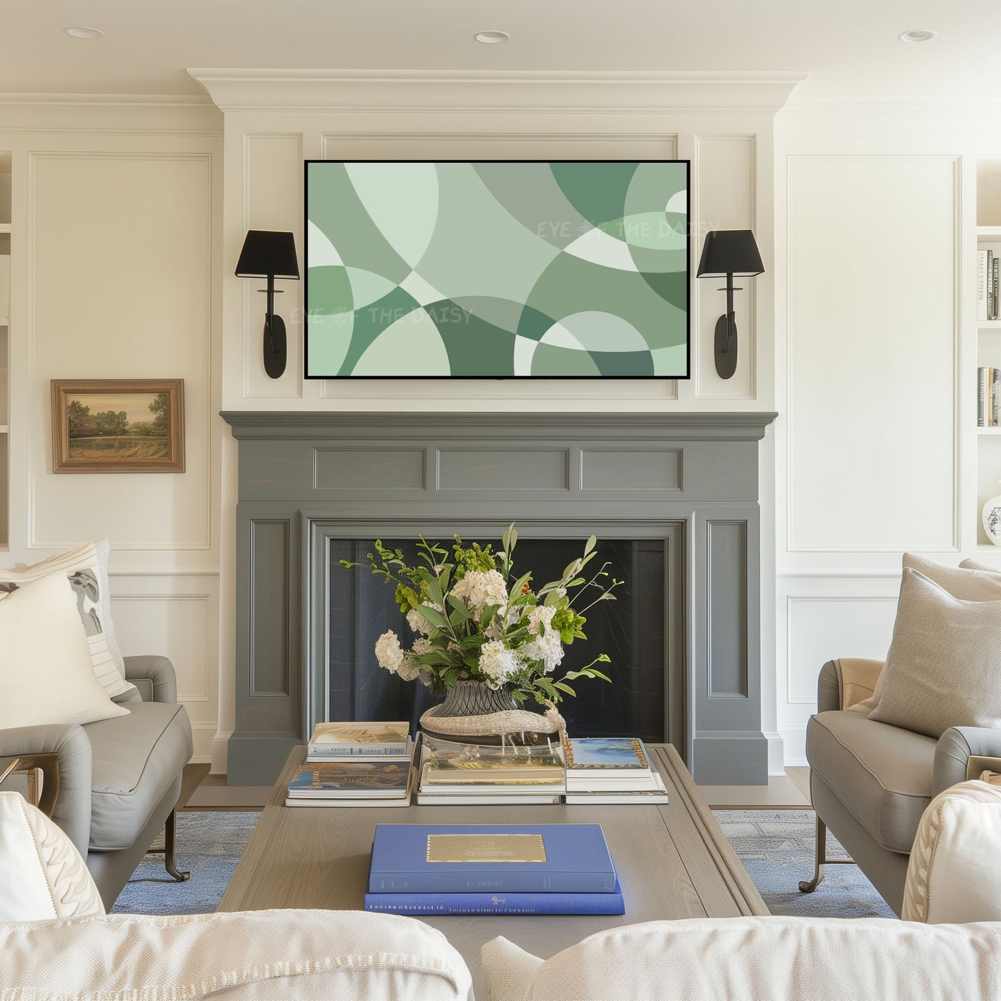 Sage Green Geometric Abstract 4K TV Art | Mid Century Modern 4K Art for TV Screen