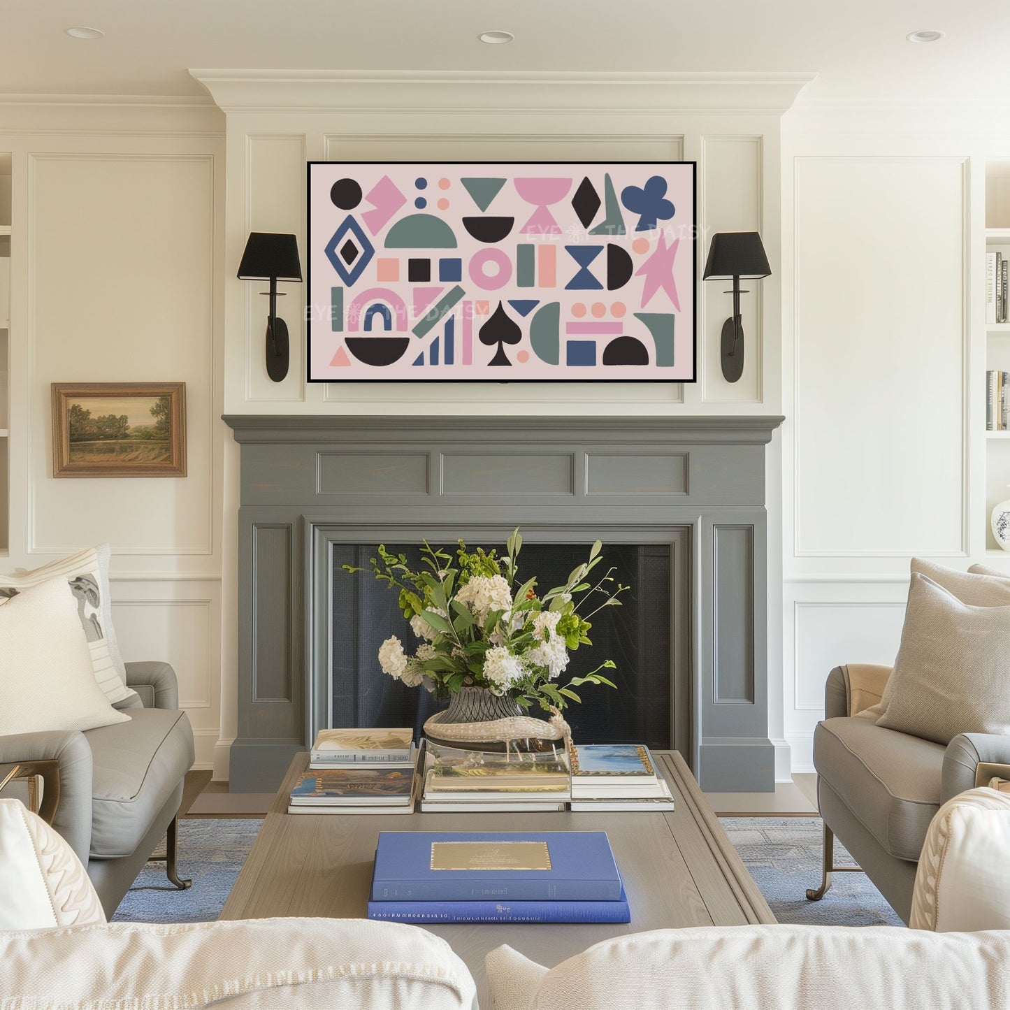 Blush Pink Navy Blue Green Abstract Shapes 4K TV Art | Contemporary Art for TV Screen