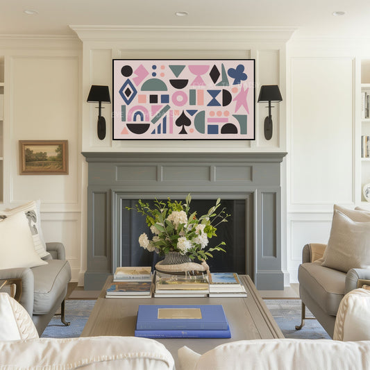 Blush Pink Navy Blue Green Abstract Shapes 4K TV Art | Contemporary Art for TV Screen