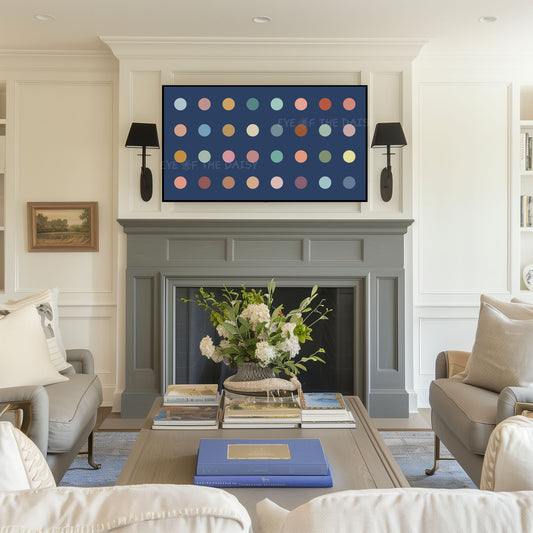 Navy Blue & Pastel Polkadot 4K TV Art | Minimal Colourful Art for TV Screen 4K