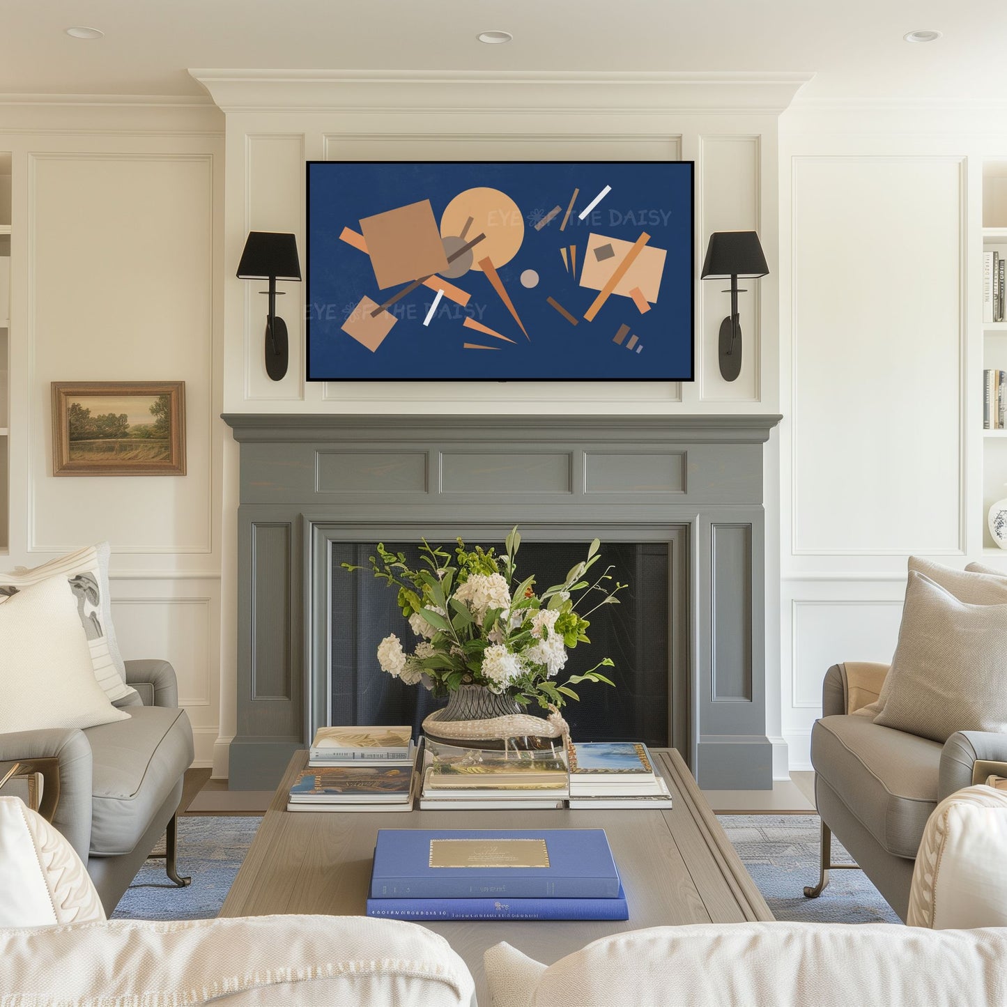 Navy Beige Mid Century Modern 4K TV Art | Bauhaus Style Abstract TV Art 4K