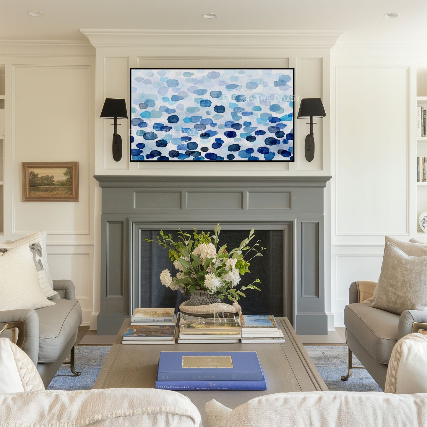 Blue Watercolour Brushstrokes 4K TV Art | Minimal Contemporary Coastal Abstract 4K TV Art