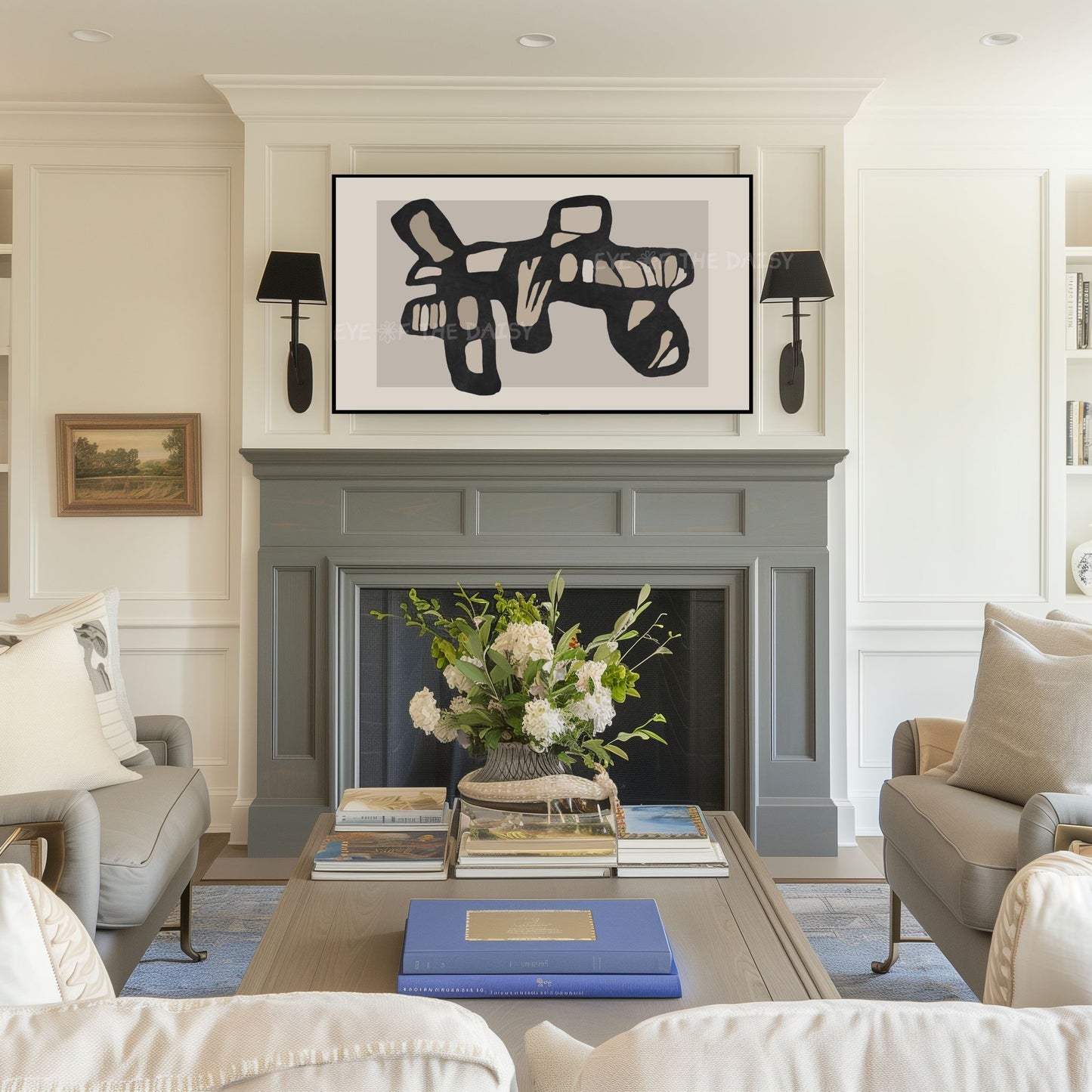 Black Beige Contemporary Abstract 4K TV Art | Neutral Organic Shape Art for TV Screen