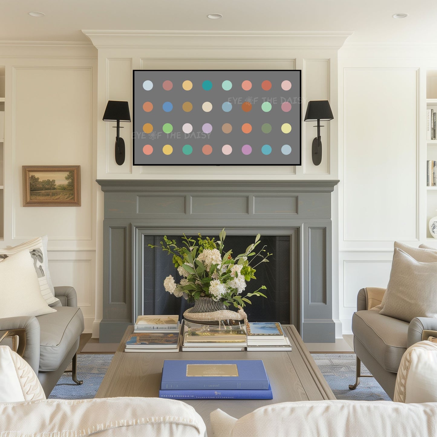 Grey Pastel Coloured Dots Abstract 4K TV Art | Minimal Contemporary Art for TV Screen