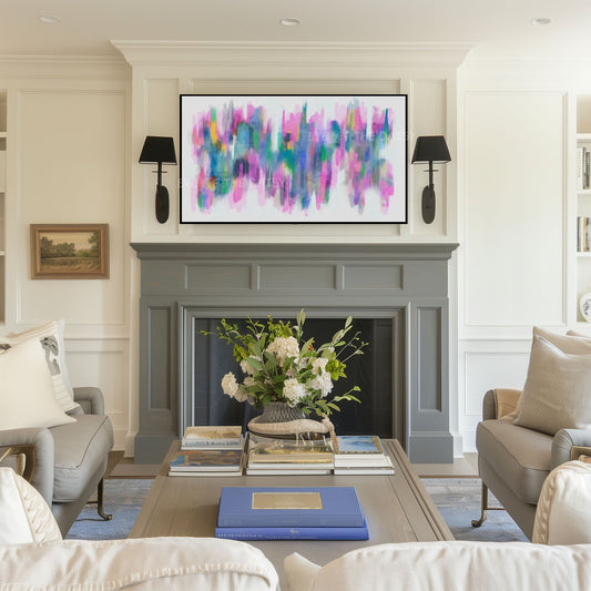 Pink Blue Teal Watercolour Abstract 4K TV Art | Vibrant Contemporary Art for TV Screen 4K