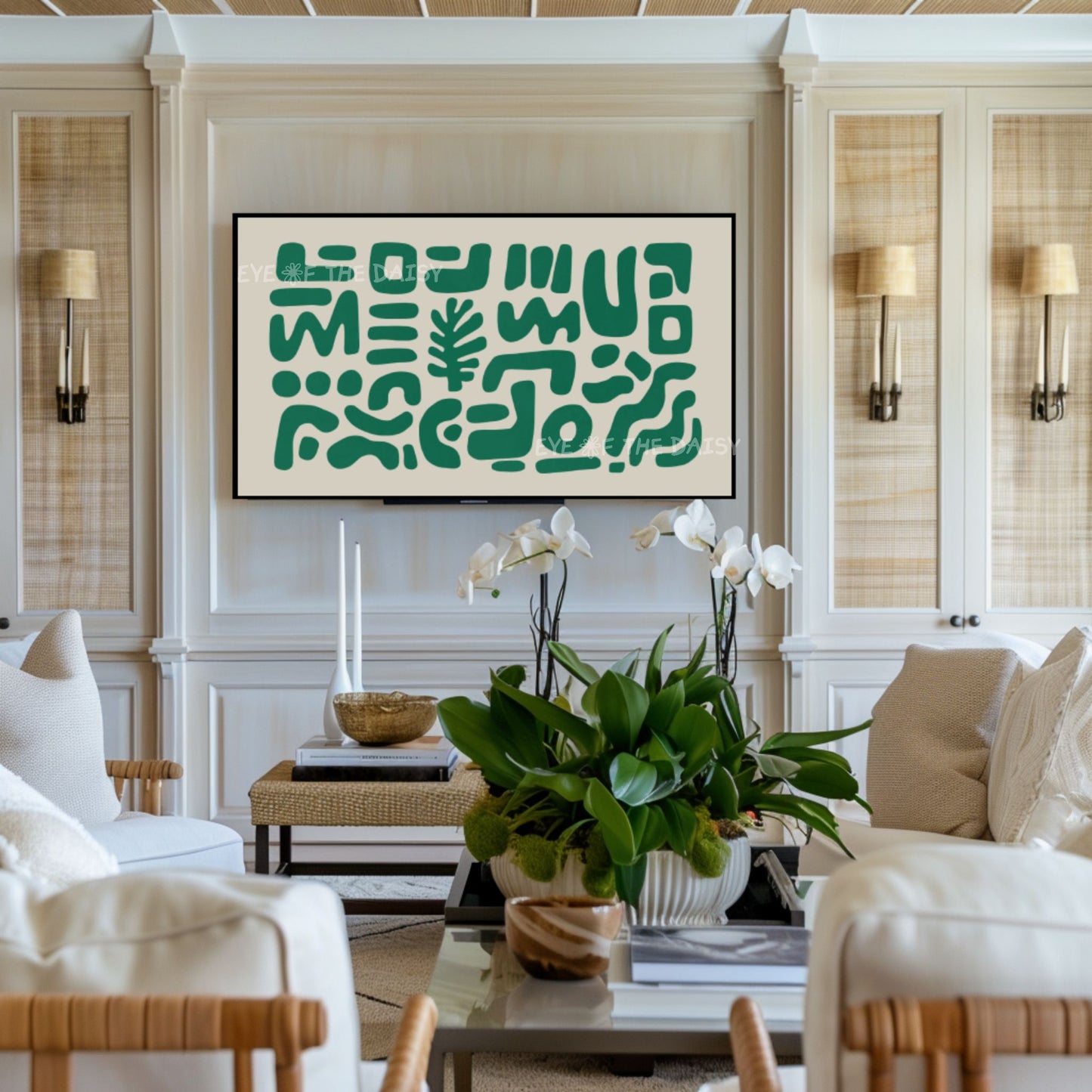 Green Contemporary Abstract 4K TV Art | Modern Organic Cut-Out Shapes Art for TV Screen