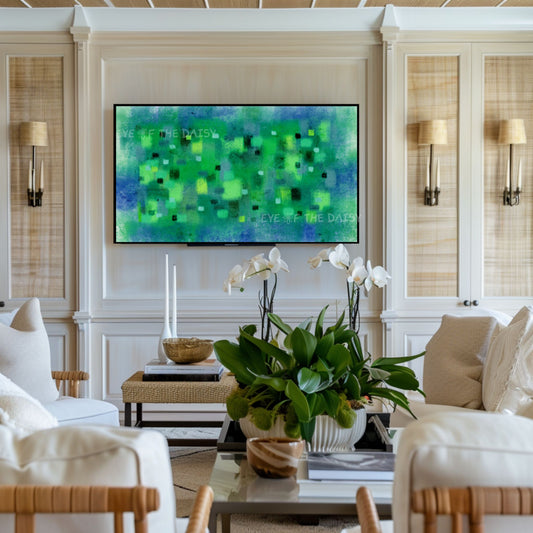 Vibrant Green Blue Abstract Expressionist 4K TV Art | Bright Contemporary Digital Painting
