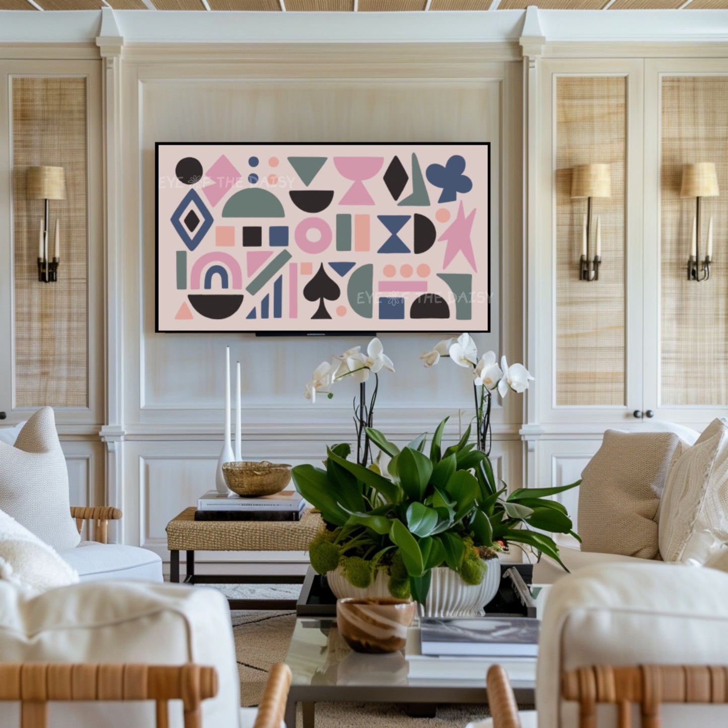 Blush Pink Navy Blue Green Abstract Shapes 4K TV Art | Contemporary Art for TV Screen