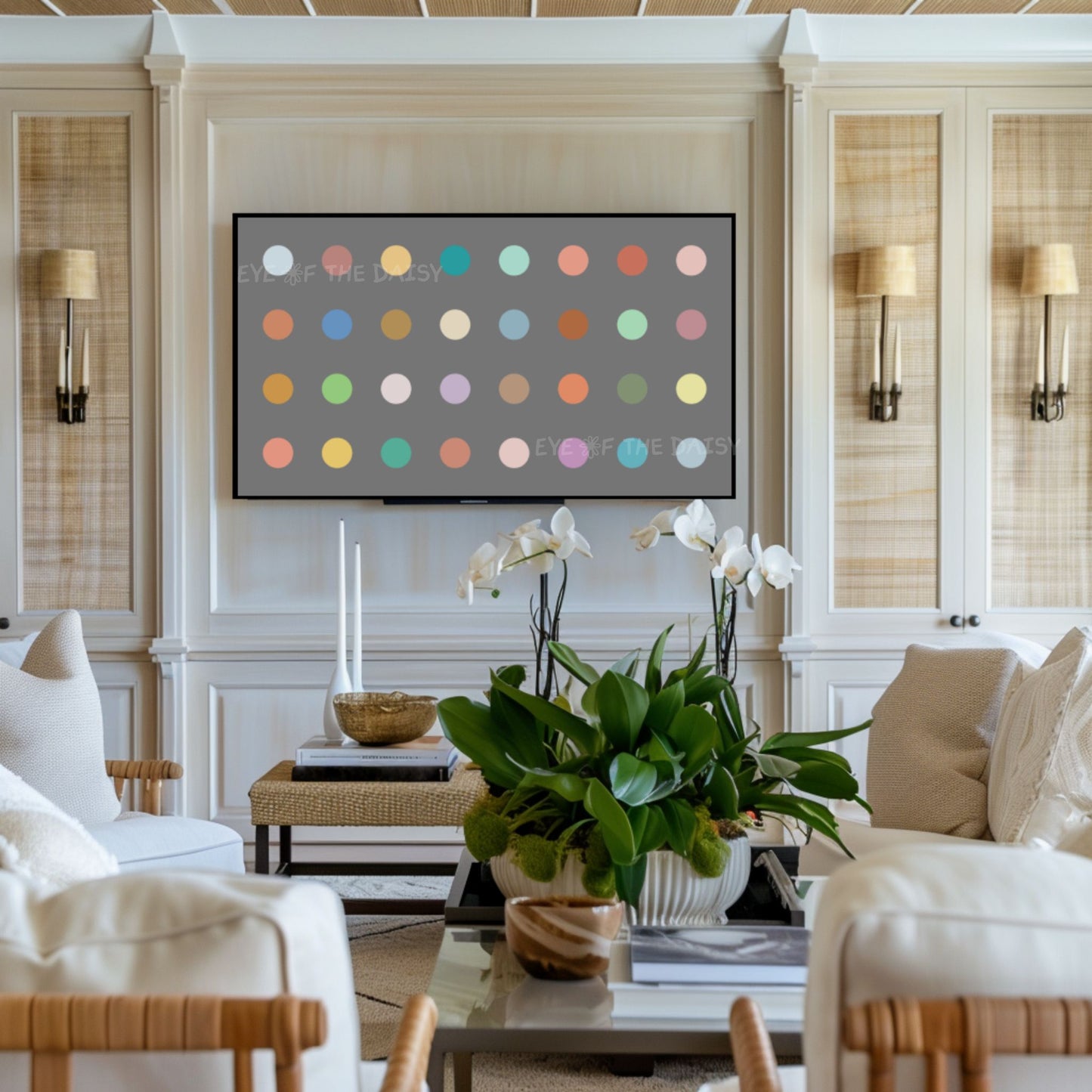 Grey Pastel Coloured Dots Abstract 4K TV Art | Minimal Contemporary Art for TV Screen