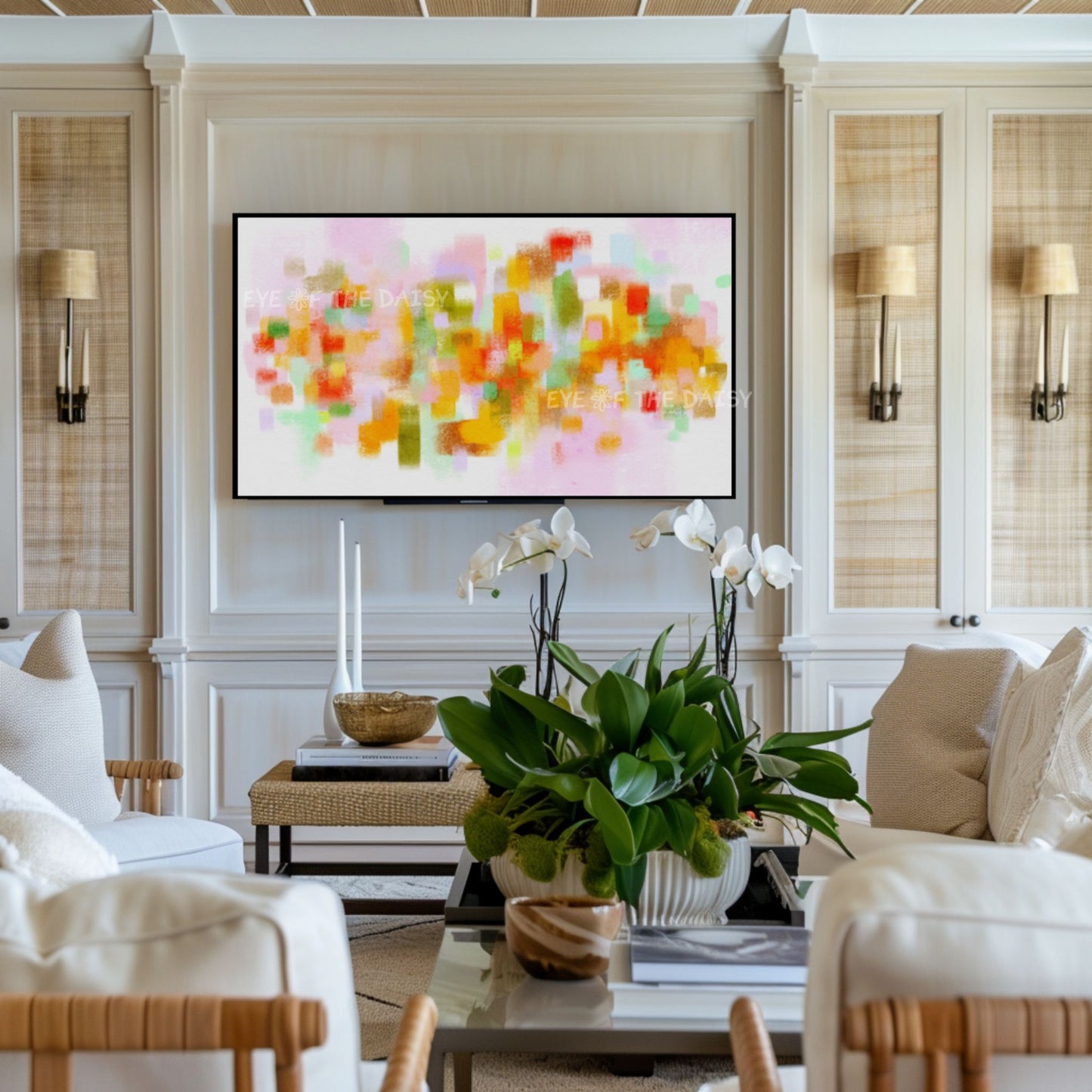 Pink Orange Green Yellow Abstract Expressionist 4K TV Art | Vibrant Brushstrokes TV Art