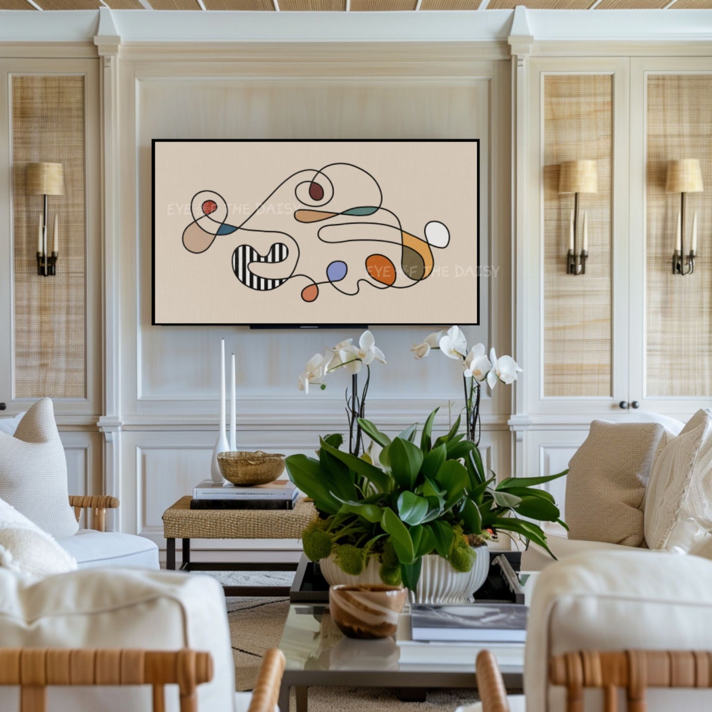 Mid Century Modern Abstract 4K TV Art | Minimal Scribble Line Art for TV Screen