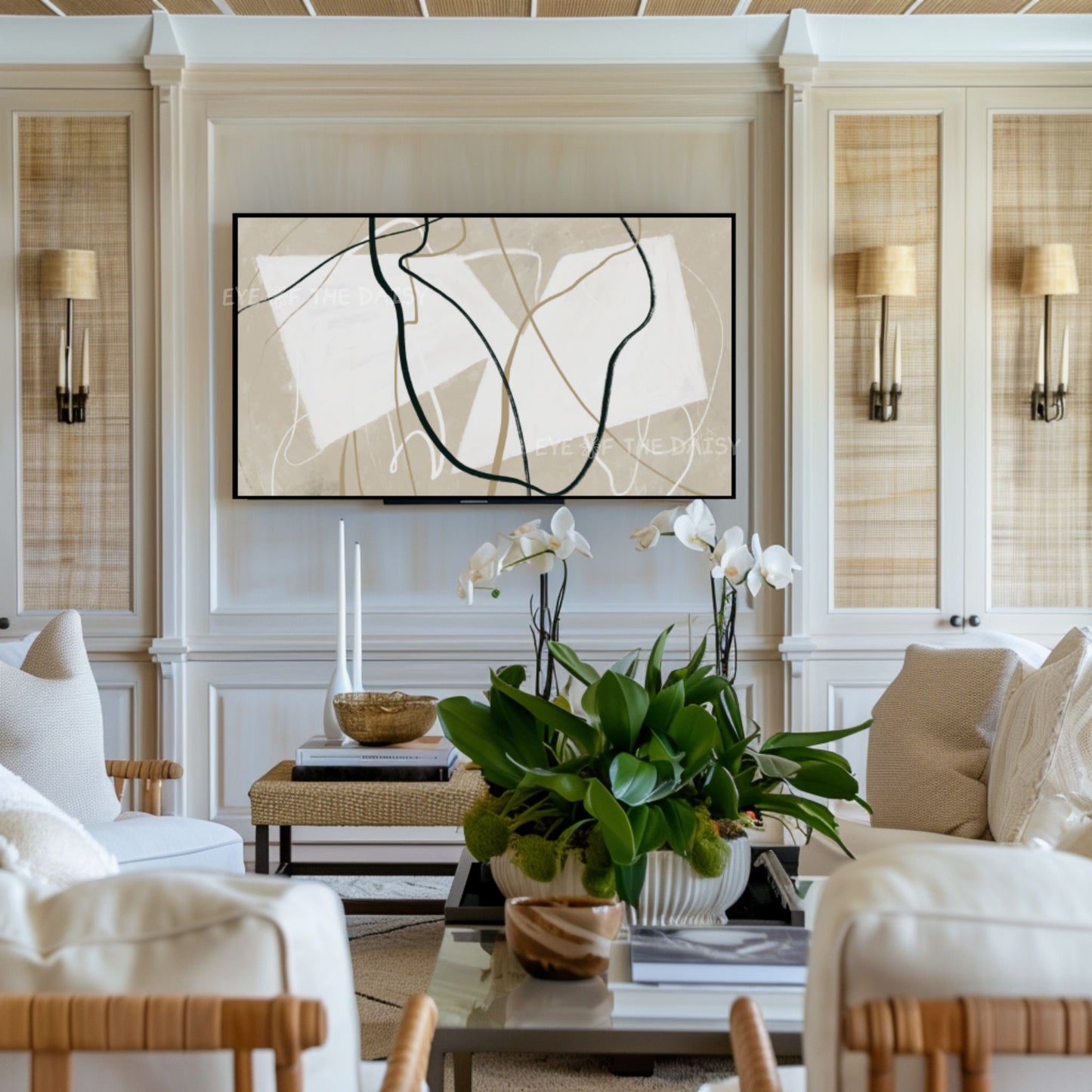 Neutral Modern Abstract 4K TV Art | Minimal Beige White Art for TV Screen