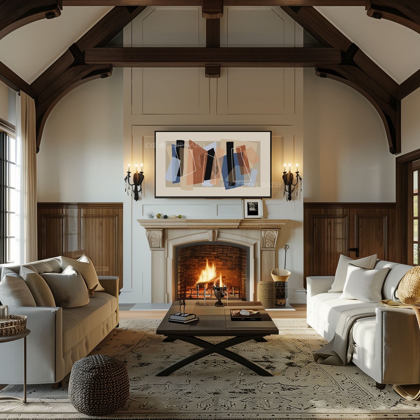 Brown & Blue Modern Abstract 4K TV Art | Neutral Contemporary Art for TV Screen