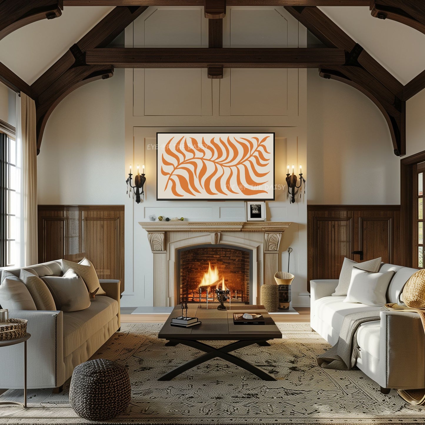 Orange Abstract Leaf TV Art 4K | Boho Modern Botanical 4K Art for TV Screen