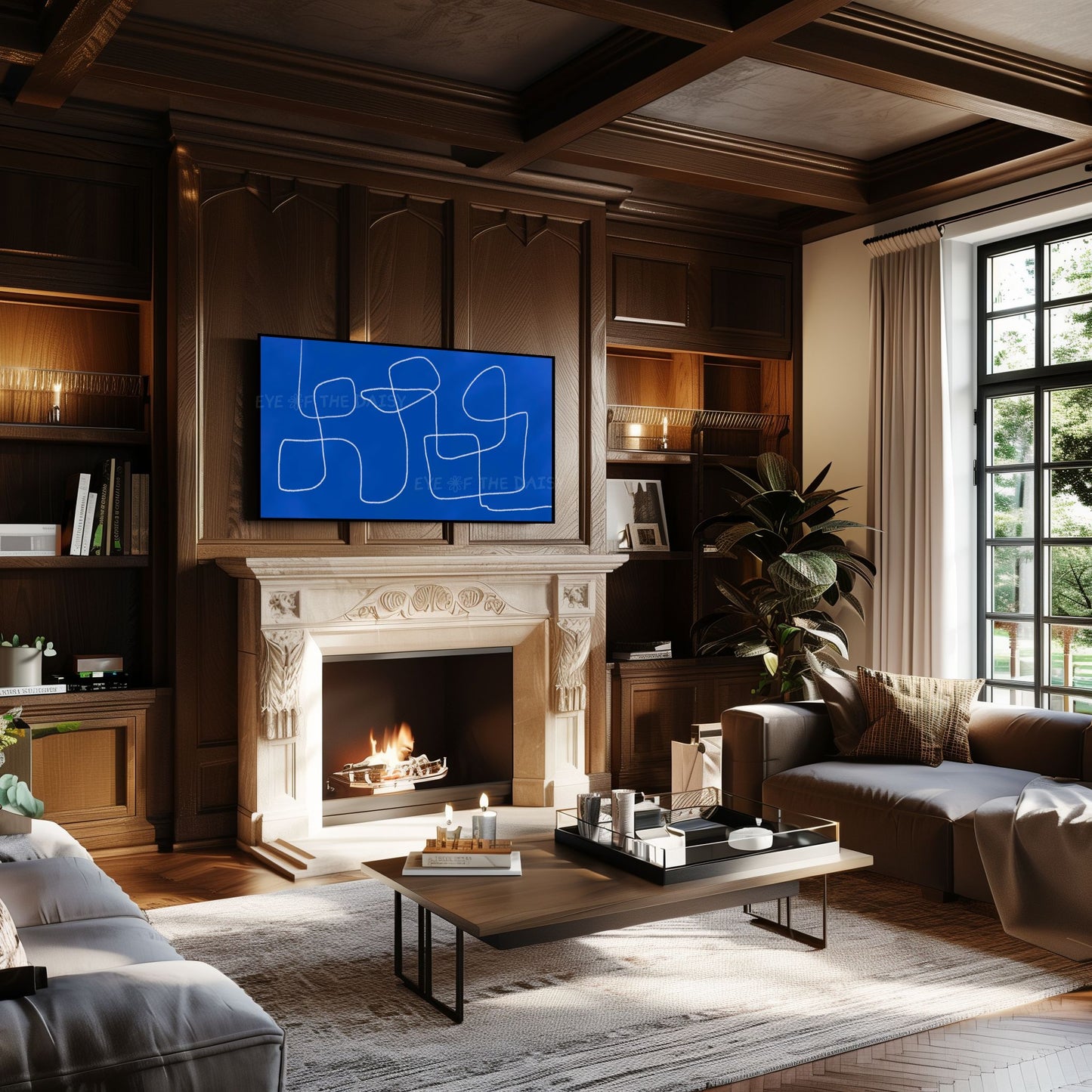 Royal Blue Modern Abstract 4K TV Art | Vibrant Blue Contemporary Line Art for TV Screen