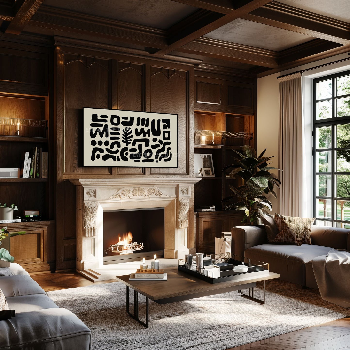 Black Abstract Shapes 4K TV Art | Neutral Modern Cut-Outs TV Artwork 4K