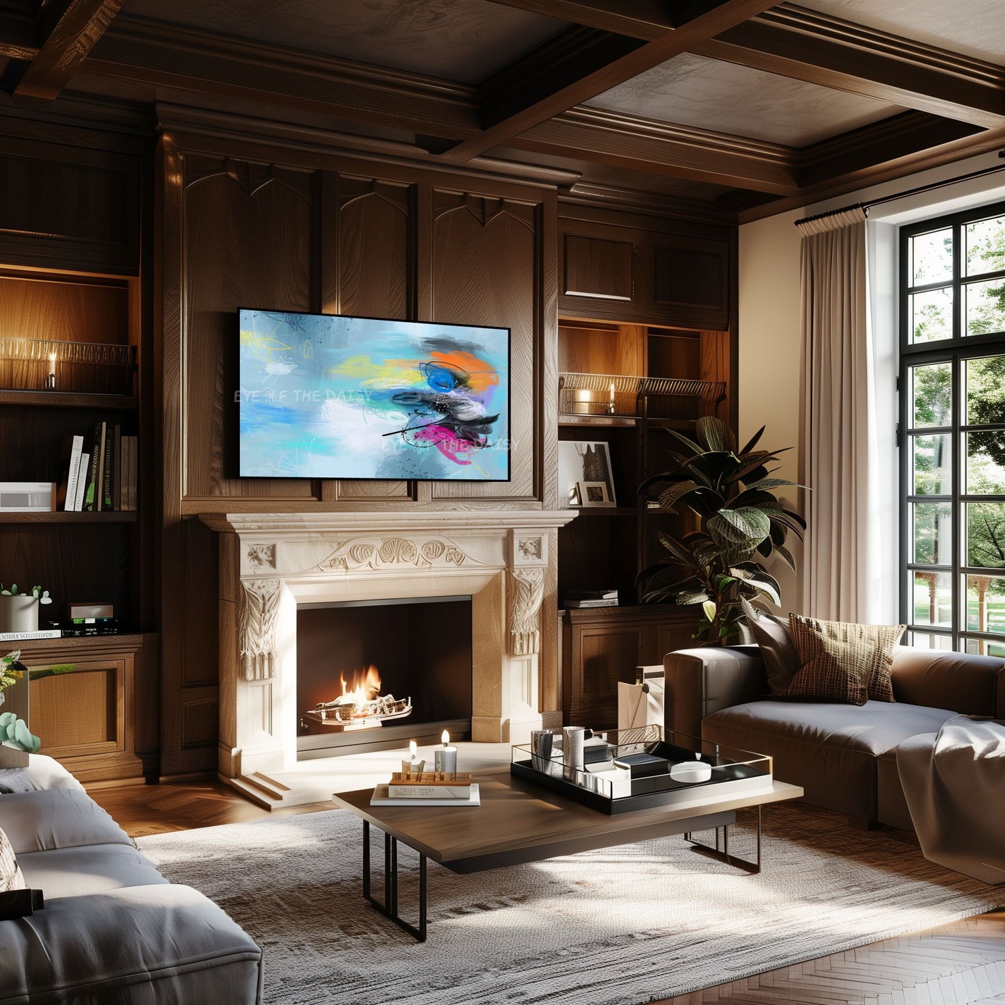 Turquoise Blue Abstract Expressionist 4K TV Art | Contemporary Digital Painting TV Art