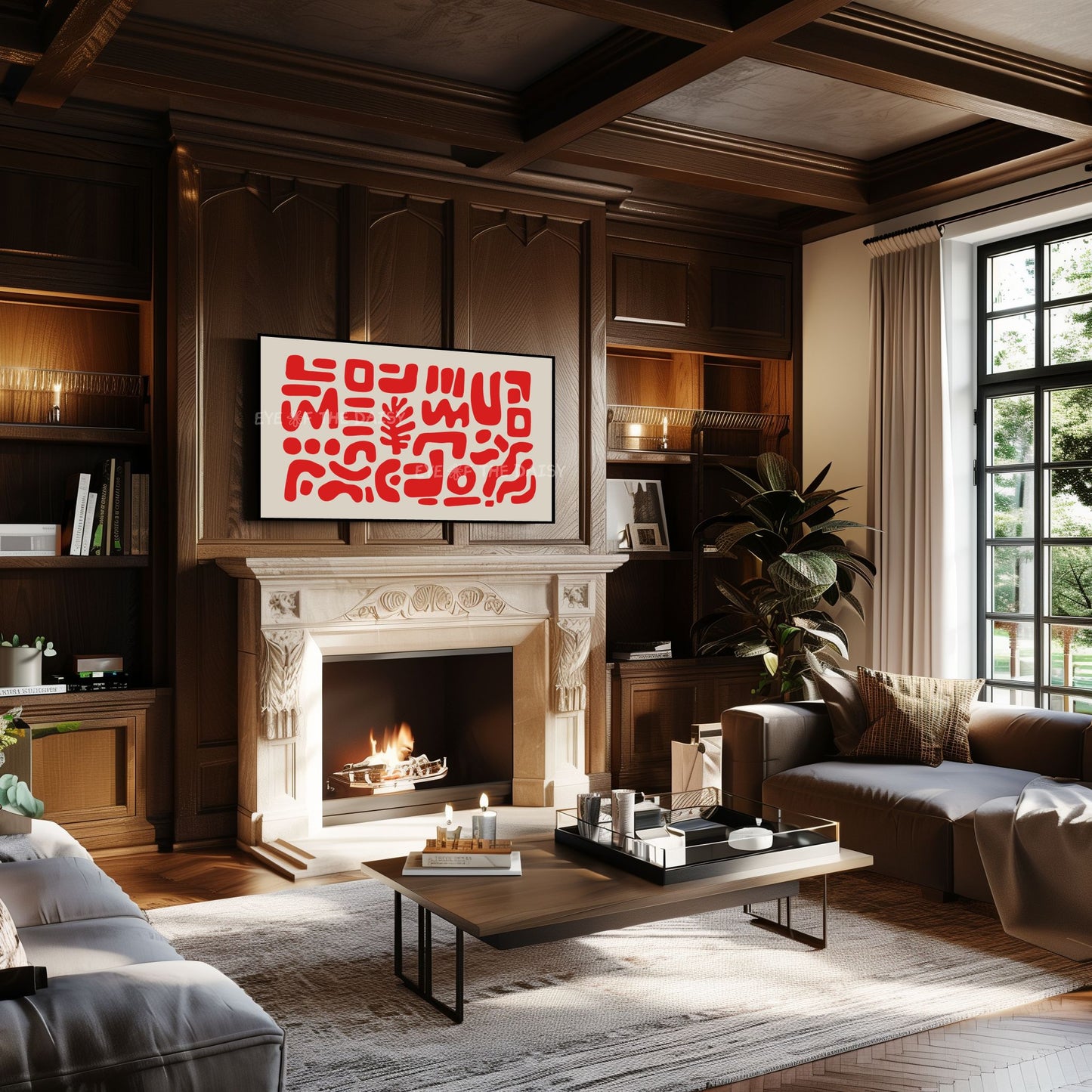 Red & Beige Abstract Cut-Out Shapes 4K TV Art | Contemporary Modern 4K Art for TV Screen