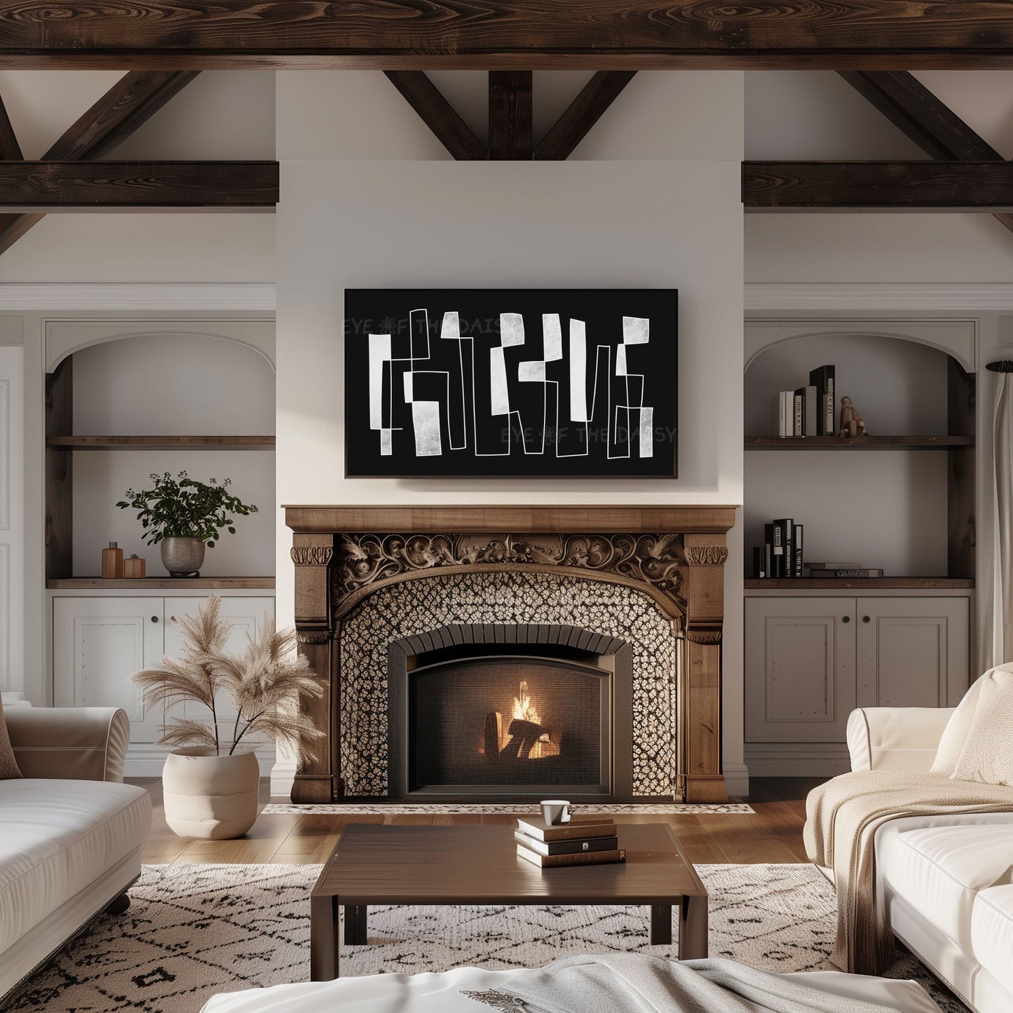 Black & White Contemporary Line Abstract 4K TV Art | Mid Century Modern TV Artwork 4K