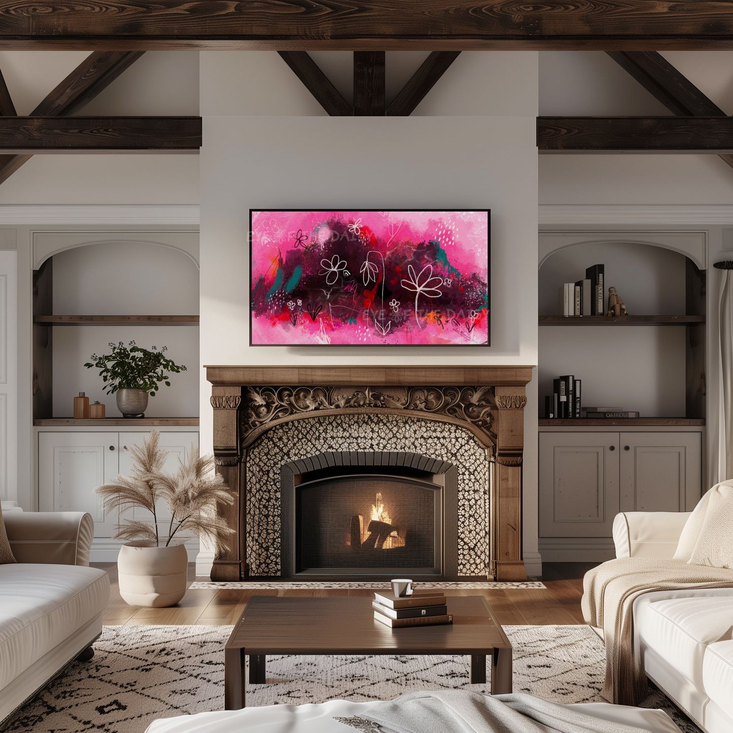 Bright Pink Black Abstract Expressionist TV Art 4K | Contemporary Digital Painting 4K TV Art