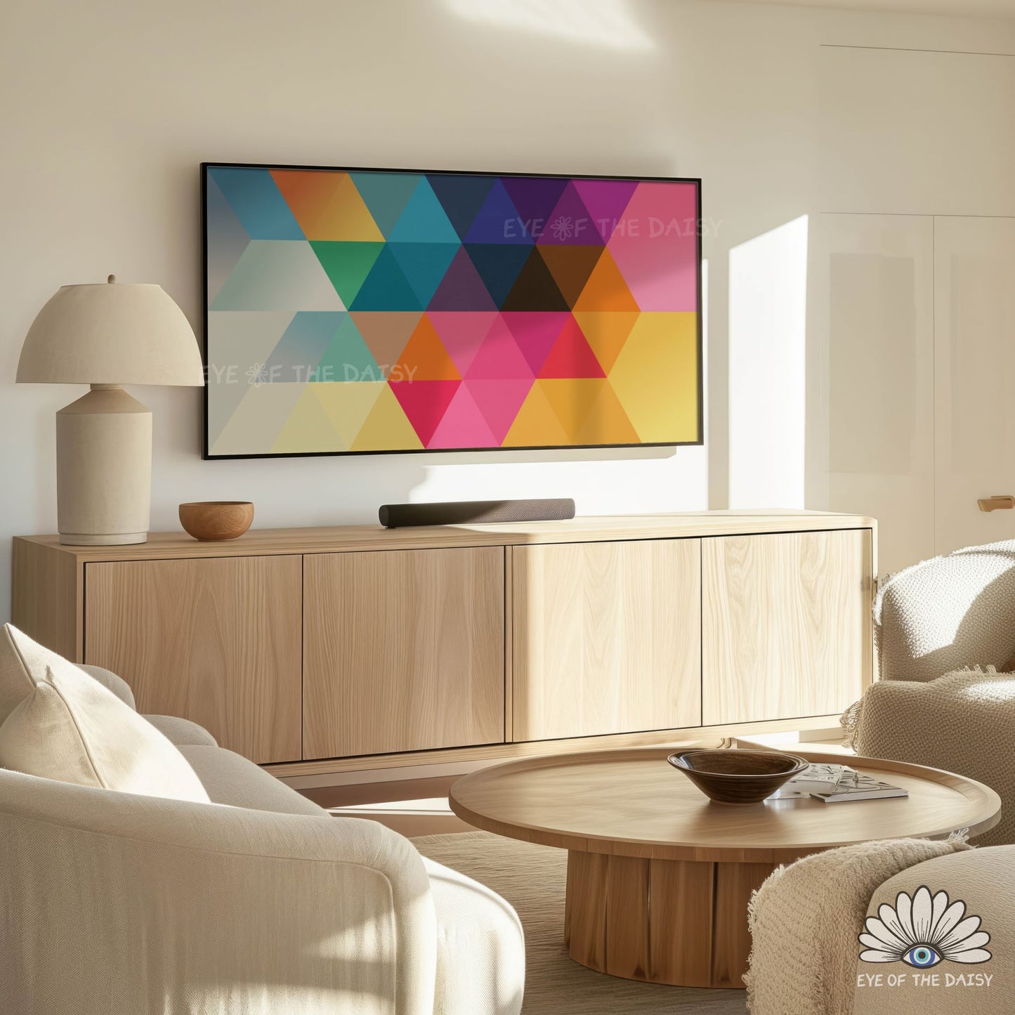 Colorful abstract geometric mid century modern digital art for Frame TV screensaver with retro shapes