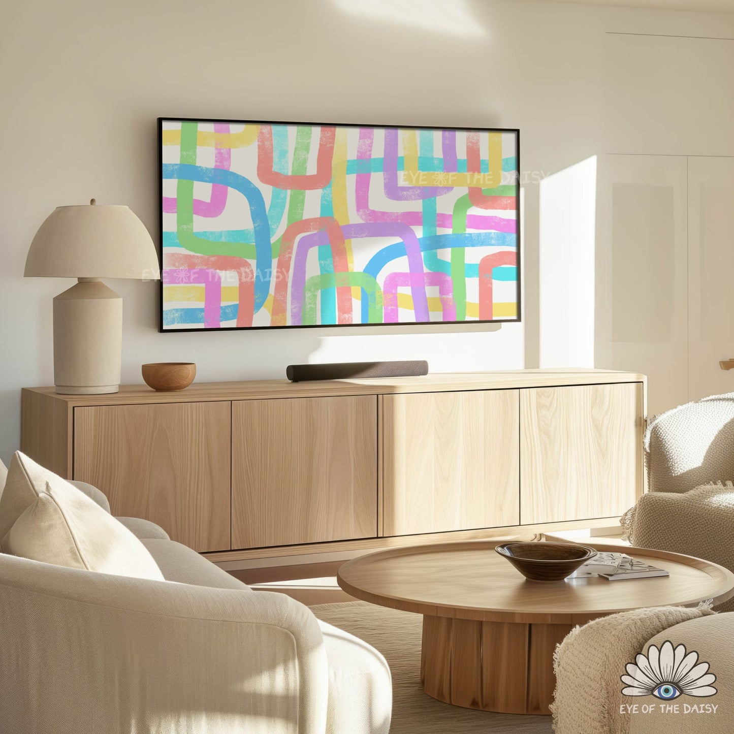 Pastel geometric abstract 4K TV art, TV art digital download for mid century modern decor