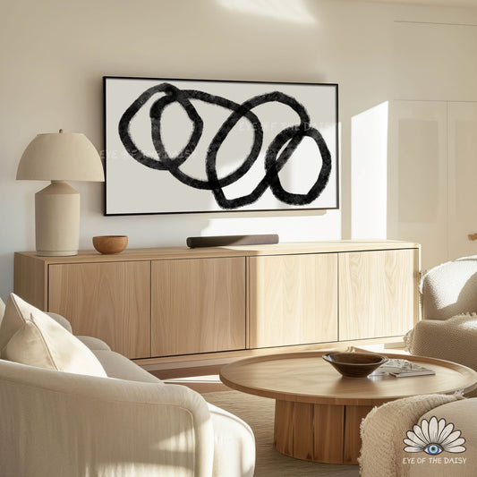 Black and white abstract line art 4K TV art, minimalist art for 4K TV screen in modern Scandinavian living room decor