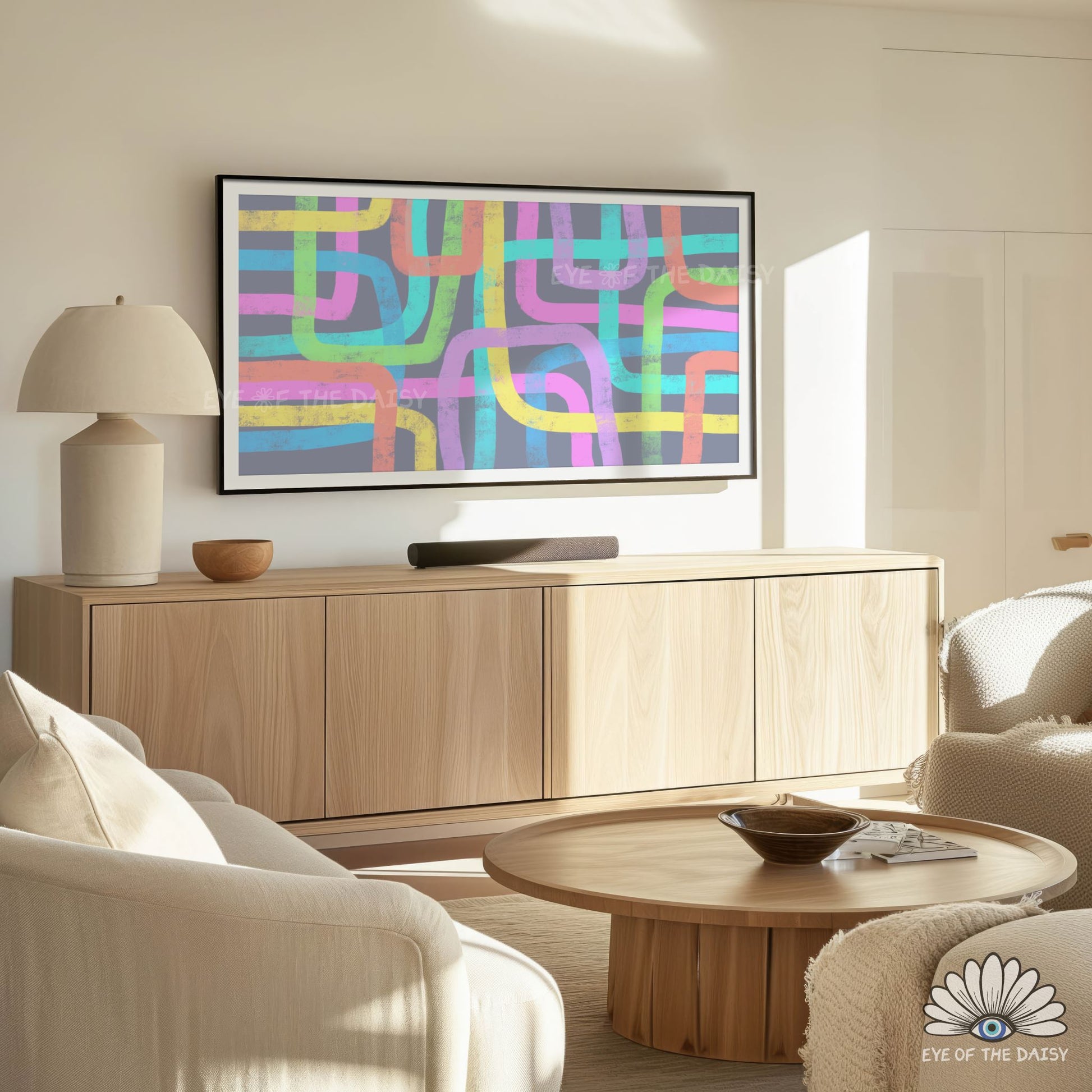 Soft pastel abstract scribble TV art, 4K TV art digital download for contemporary living rooms