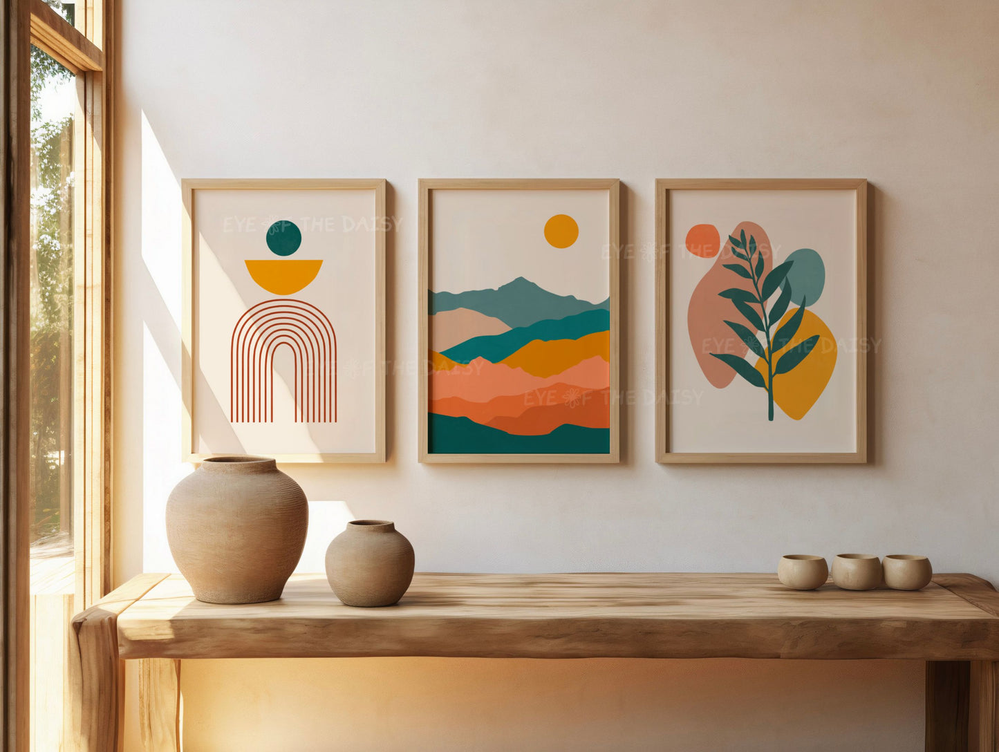 Set of 6 boho wall prints in warm neutral tones, digital artwork download for earthy DIY decor in bedroom, dining room or apartment