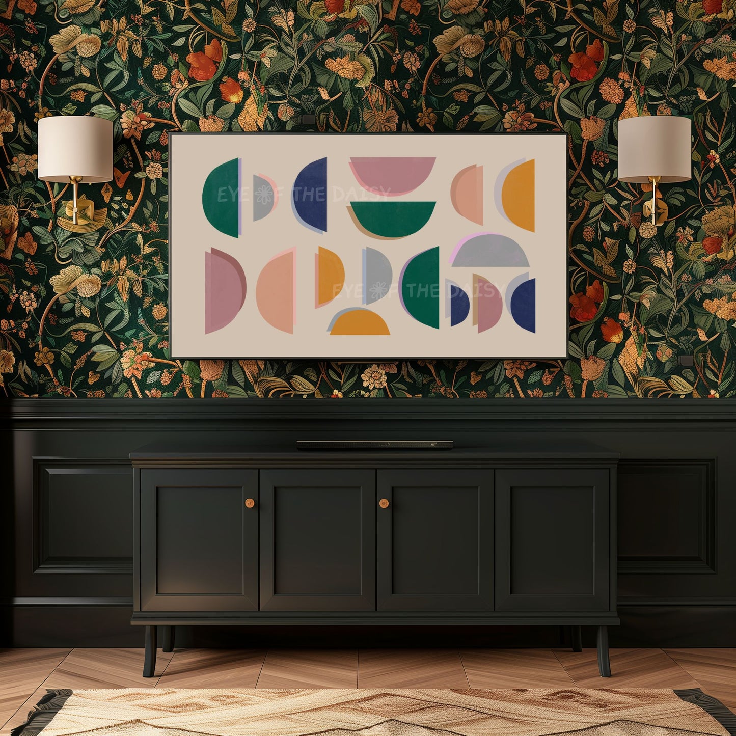 Mid Century Modern Semi-Circles 4K TV Art | Green Mustard Blush Pink Abstract TV Art 4K