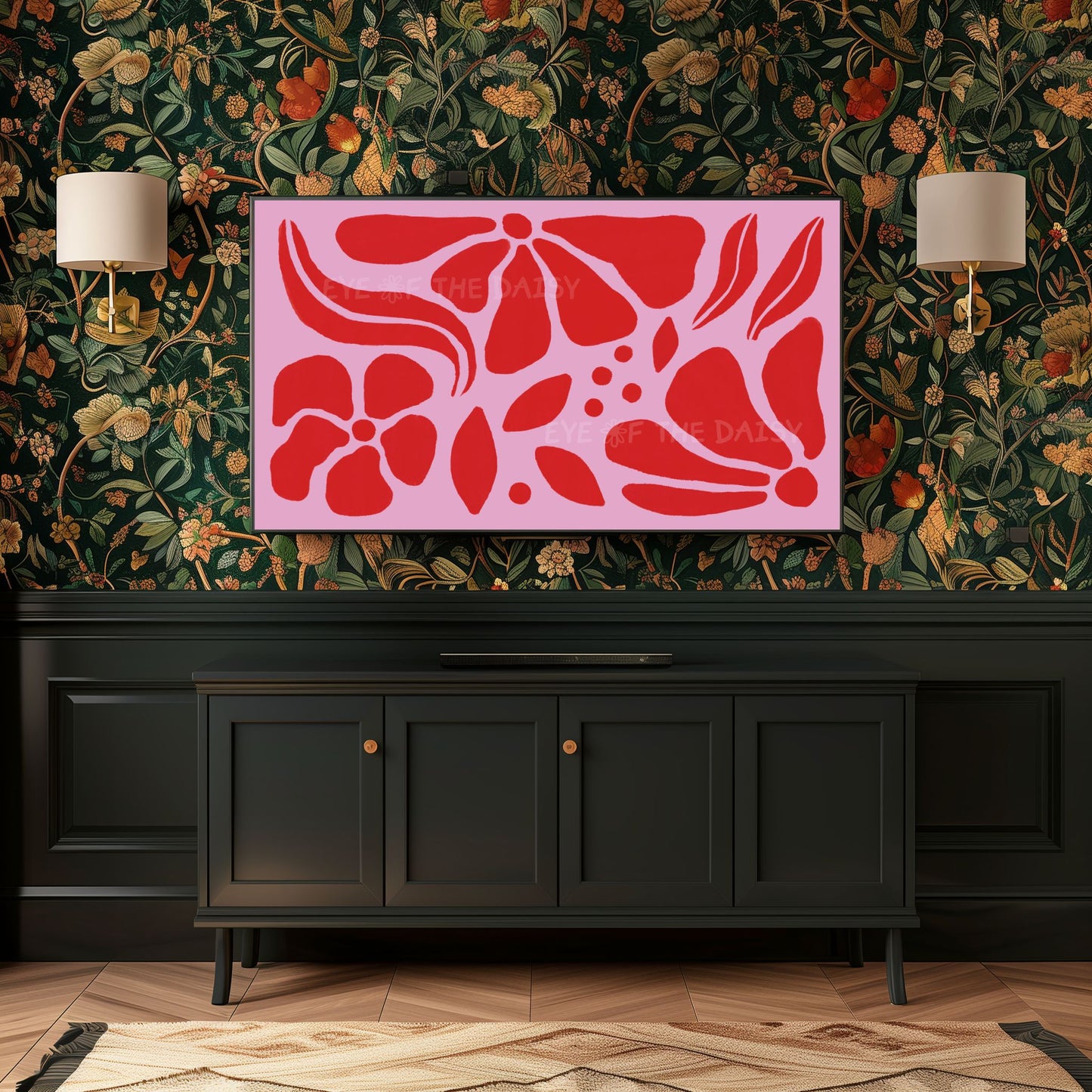 Red Pink Abstract Botanical 4K TV Art | Vibrant Maximalist Floral Art for TV Screen