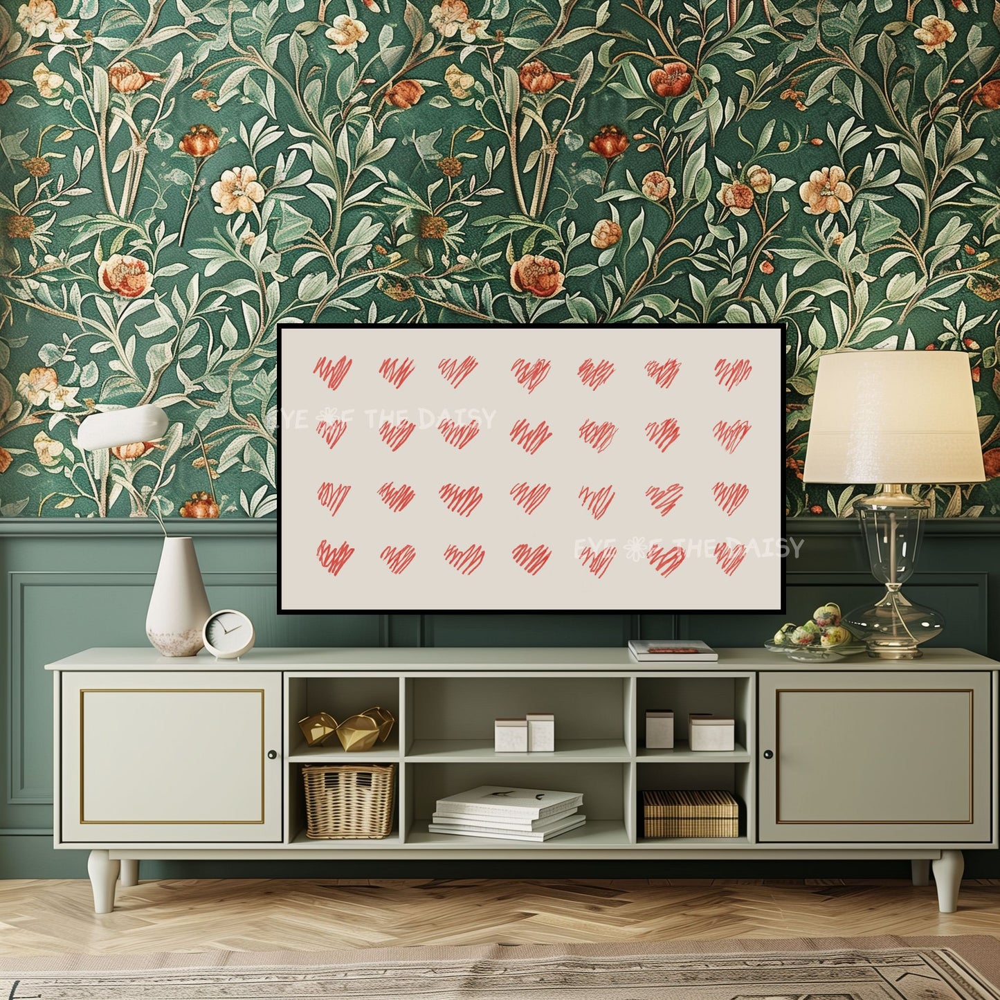 Red Beige Minimal Hearts Sketch 4K TV Art | Cute Valentine's Day TV Screen Art 4K