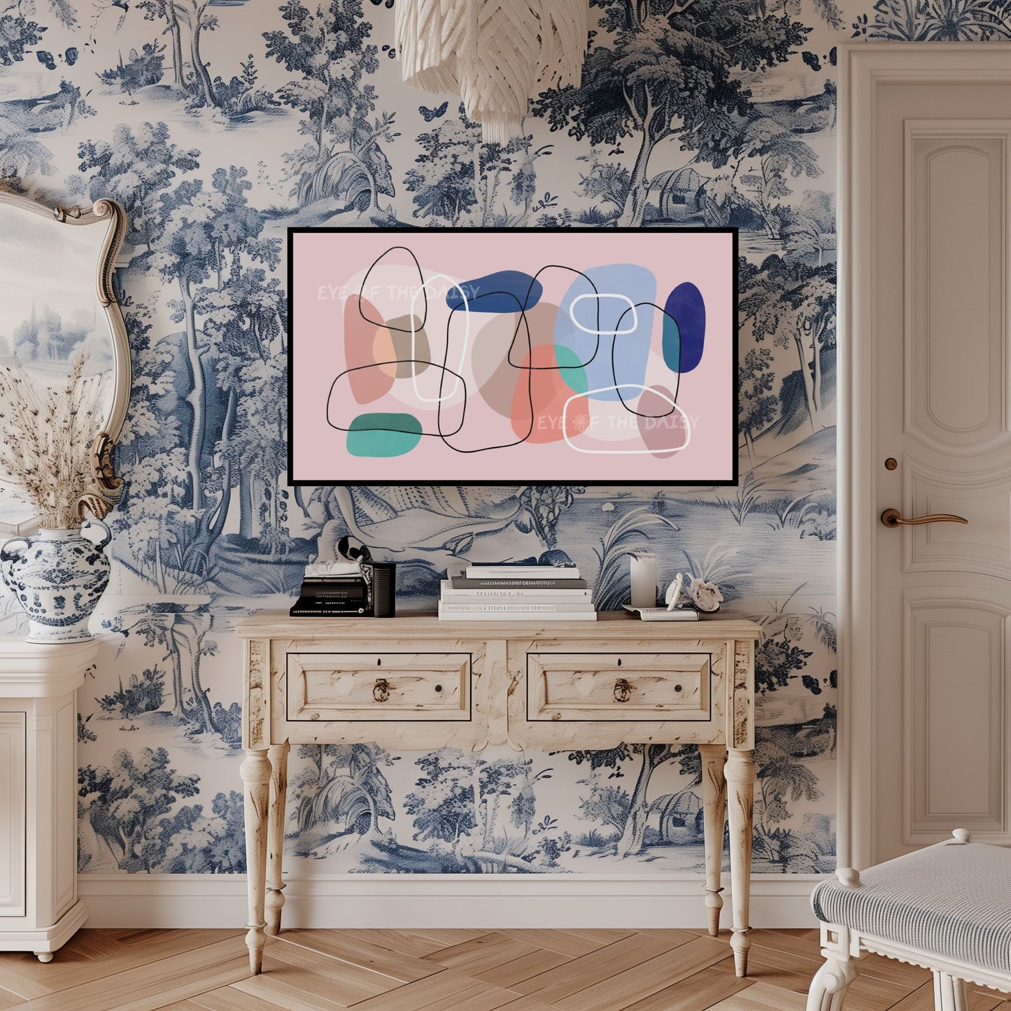 Pink Peach Blue Turquoise Abstract 4K TV Art | Contemporary Shapes Lines TV Art 4K