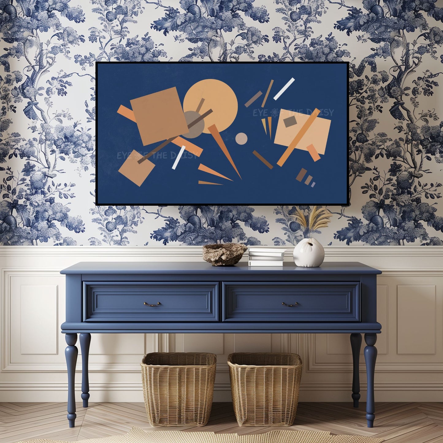 Navy Beige Mid Century Modern 4K TV Art | Bauhaus Style Abstract TV Art 4K