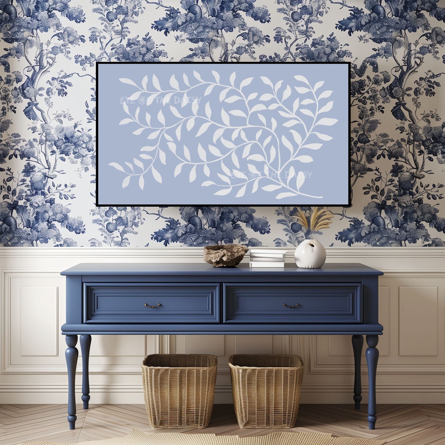 Pale Blue White Abstract Leaf 4K TV Art | Minimal Botanical Art for TV Screen