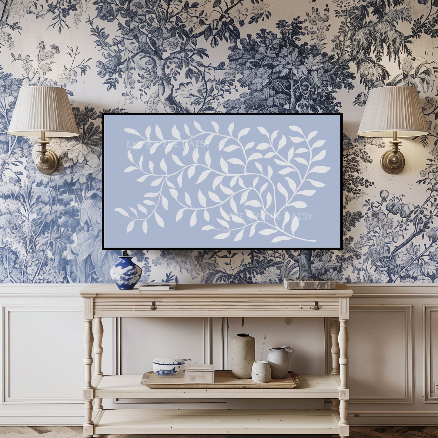 Pale Blue White Abstract Leaf 4K TV Art | Minimal Botanical Art for TV Screen