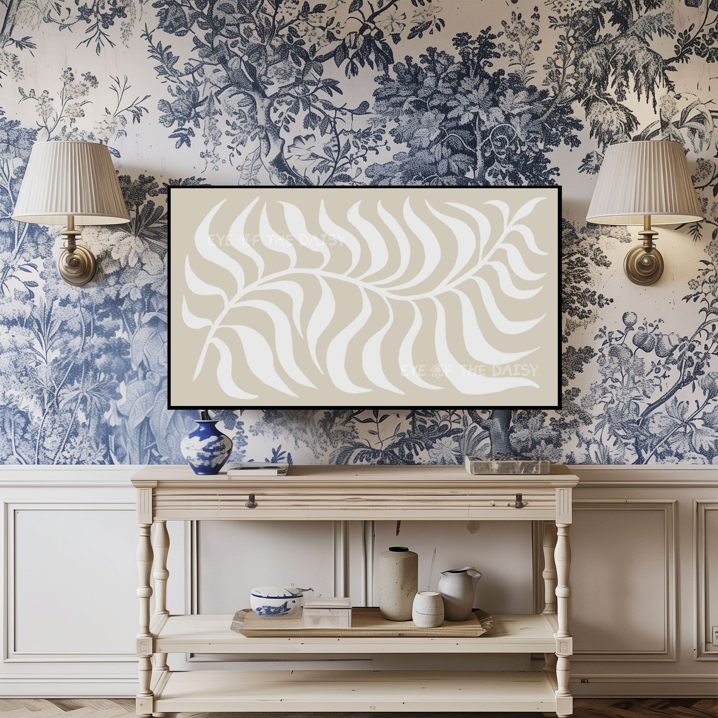 Beige White Abstract Leaf 4K TV Art | Boho Scandi Botanical Art for TV Screen 4K