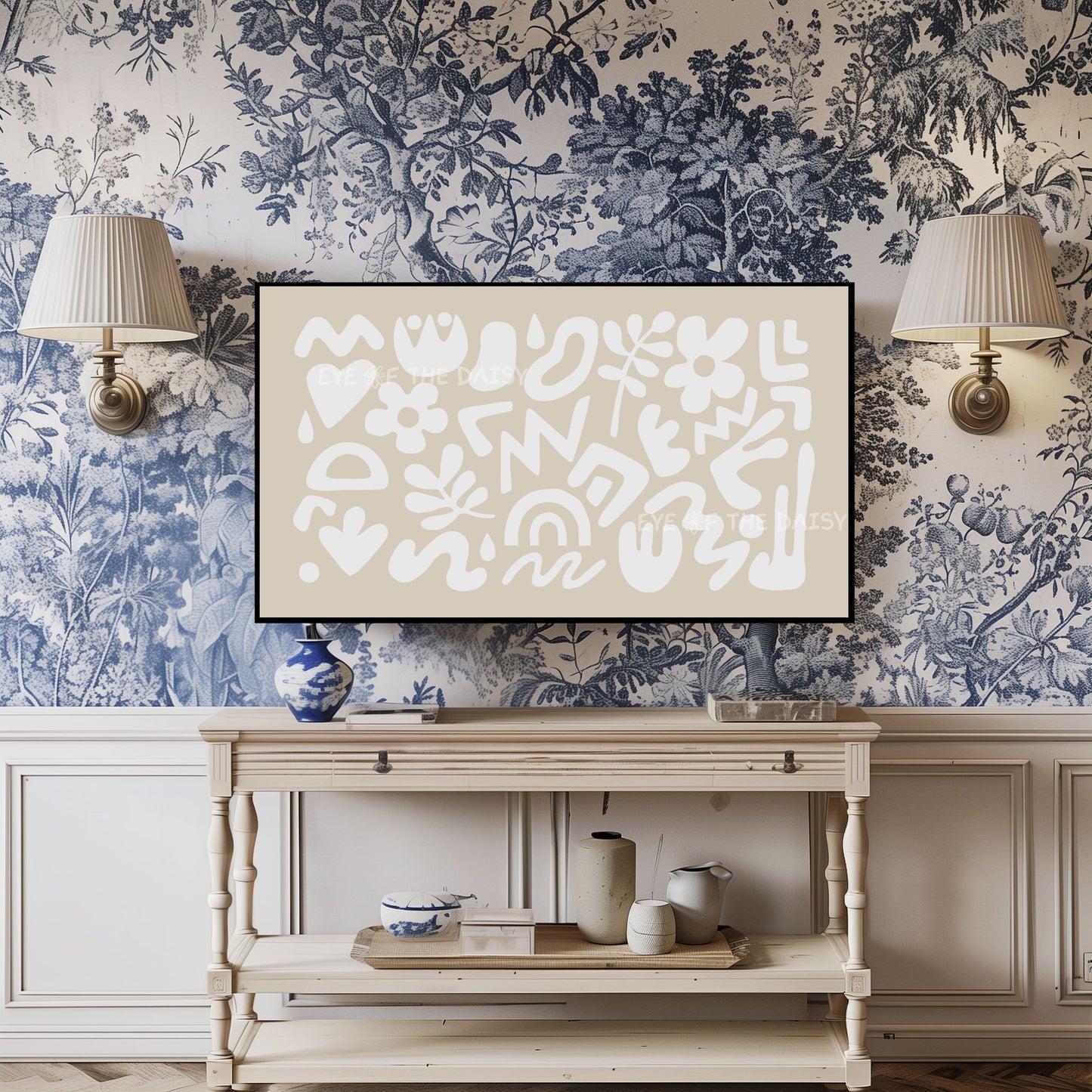 Beige White Boho Abstract Shapes 4K TV Art | Contemporary Neutral TV Art 4K