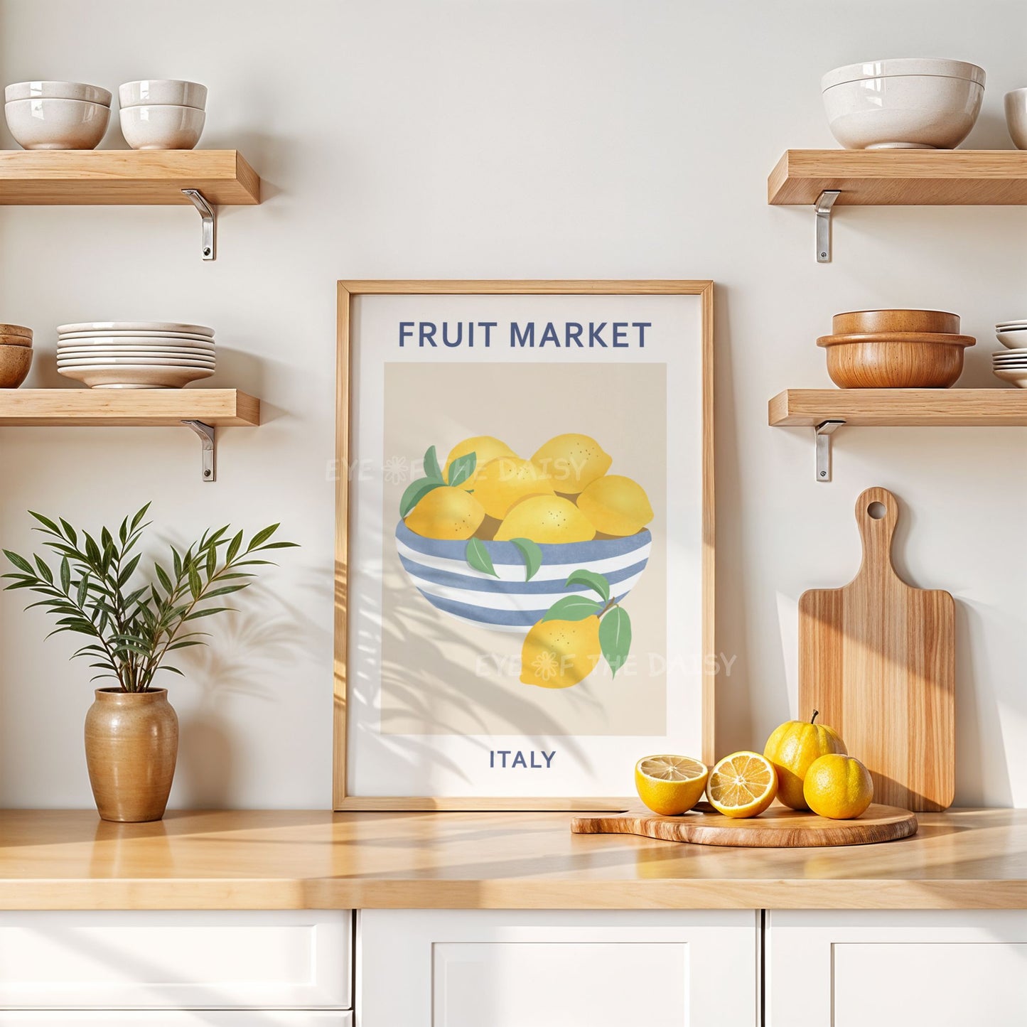 Italian lemons fruit market art print – hand drawn fruit printable wall decor for kitchen, instant digital download poster
