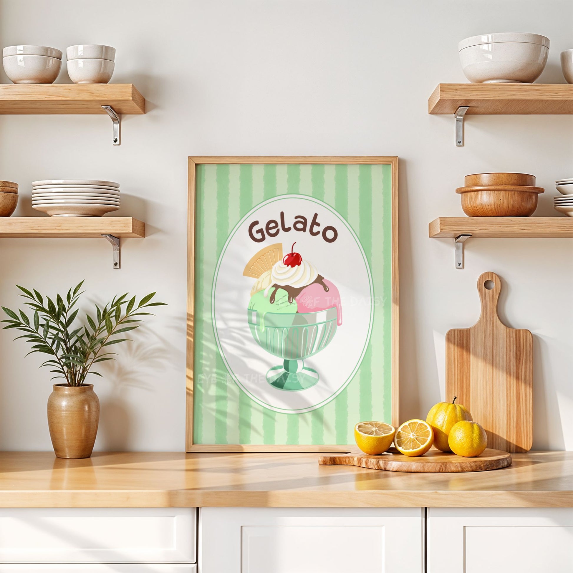 Fun trendy Gelato' art print digital download in a fun dopamine decor inspired kitchen