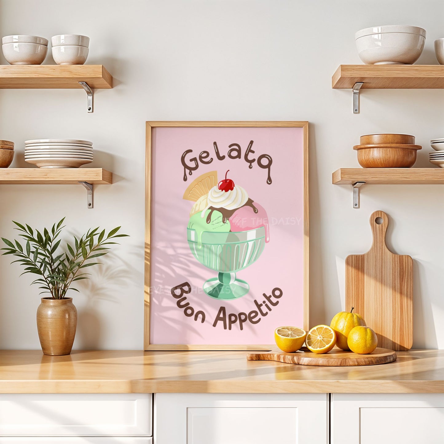 Cute pastel gelato digital art print, printable wall decor, Italian ice cream poster download, DIY wall print for fun kitchen decor