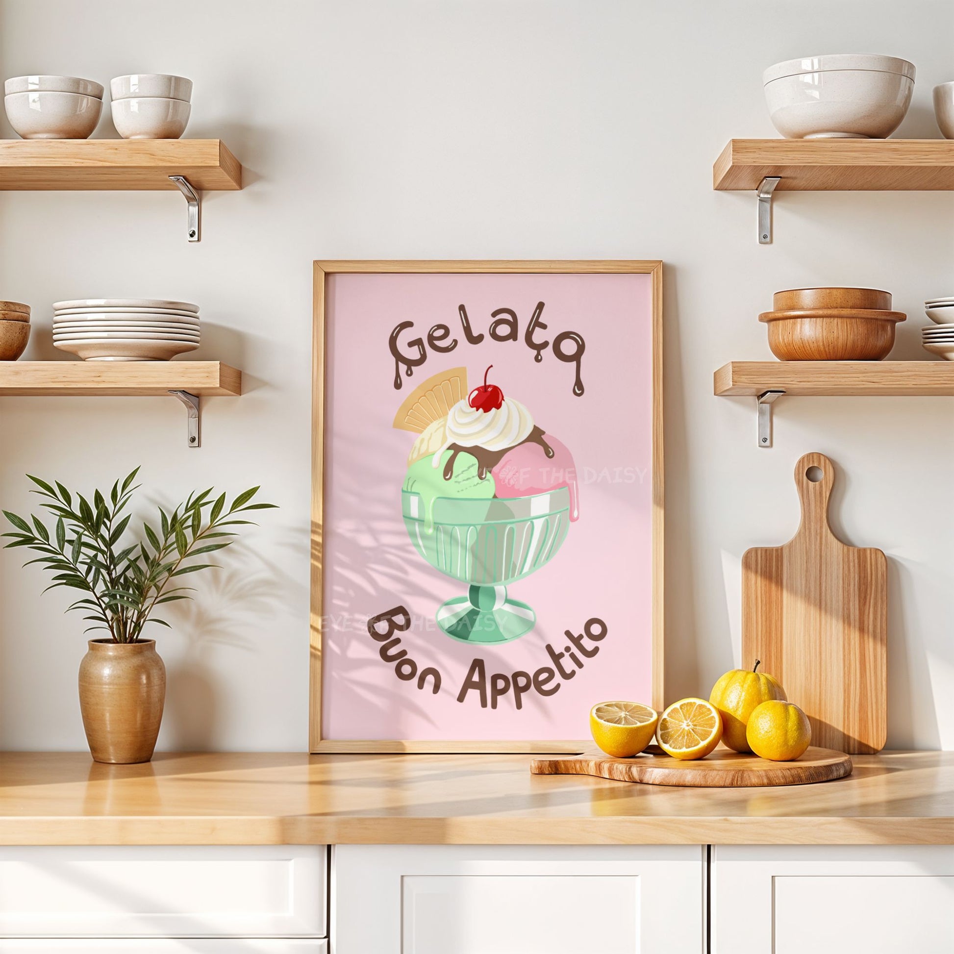Cute pastel gelato digital art print, printable wall decor, Italian ice cream poster download, DIY wall print for fun kitchen decor