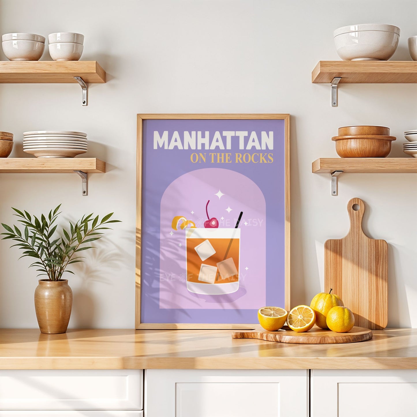 Downloadable Manhattan cocktail printable wall art – funky retro print digital download, perfect for trendy modern kitchen spaces