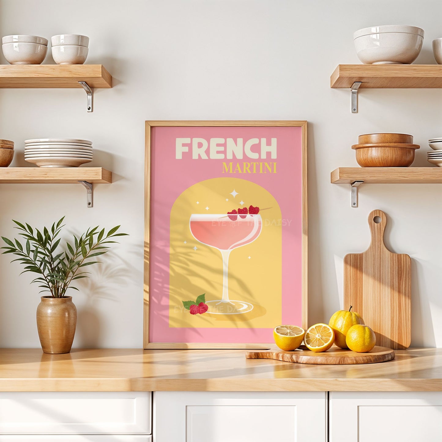 Pink French Martini cocktail art – printable digital download, vibrant drink poster for trendy kitchen styling